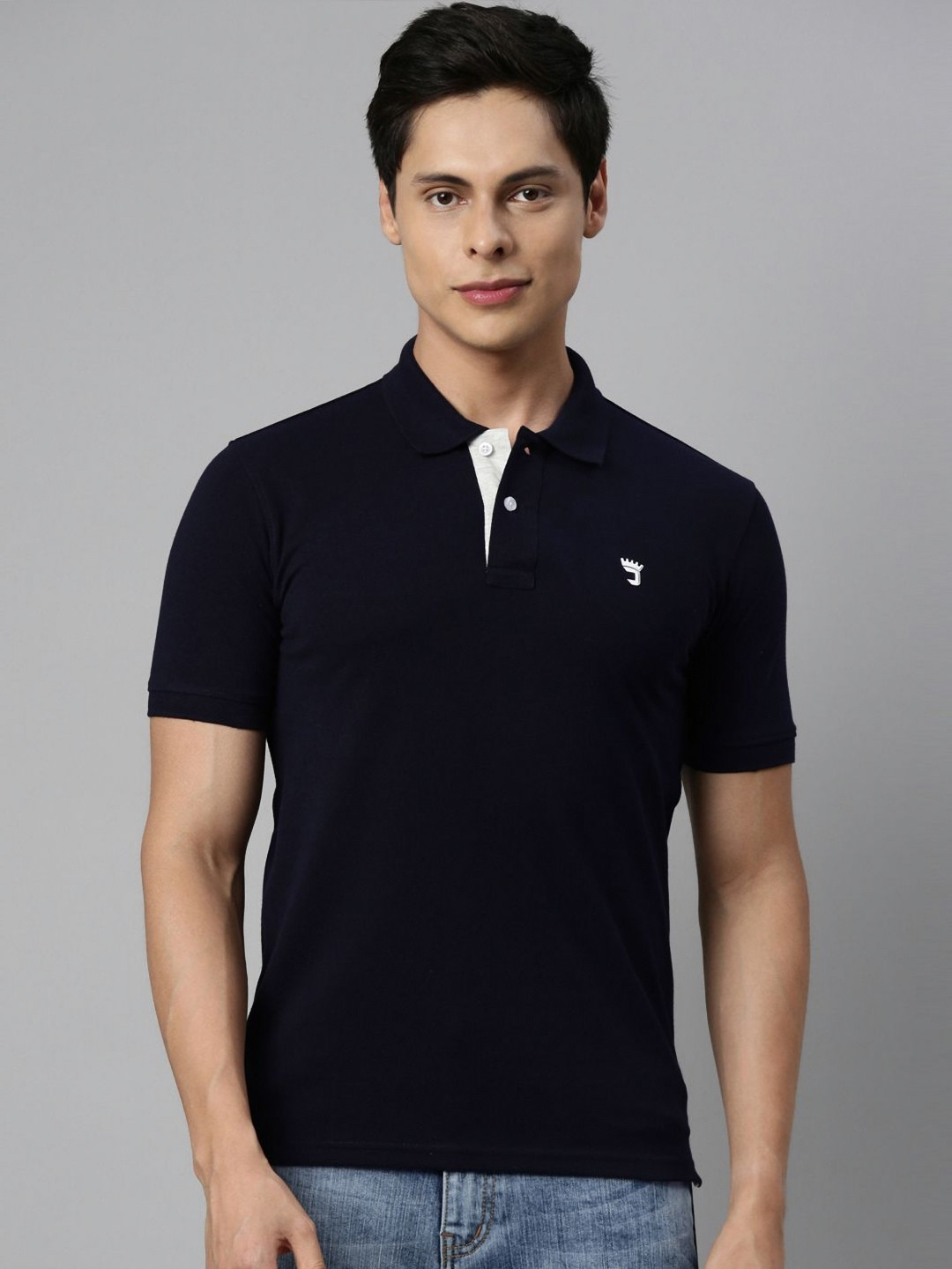 Joven Men Brand Logo Printed Polo Collar Cotton T-shirt