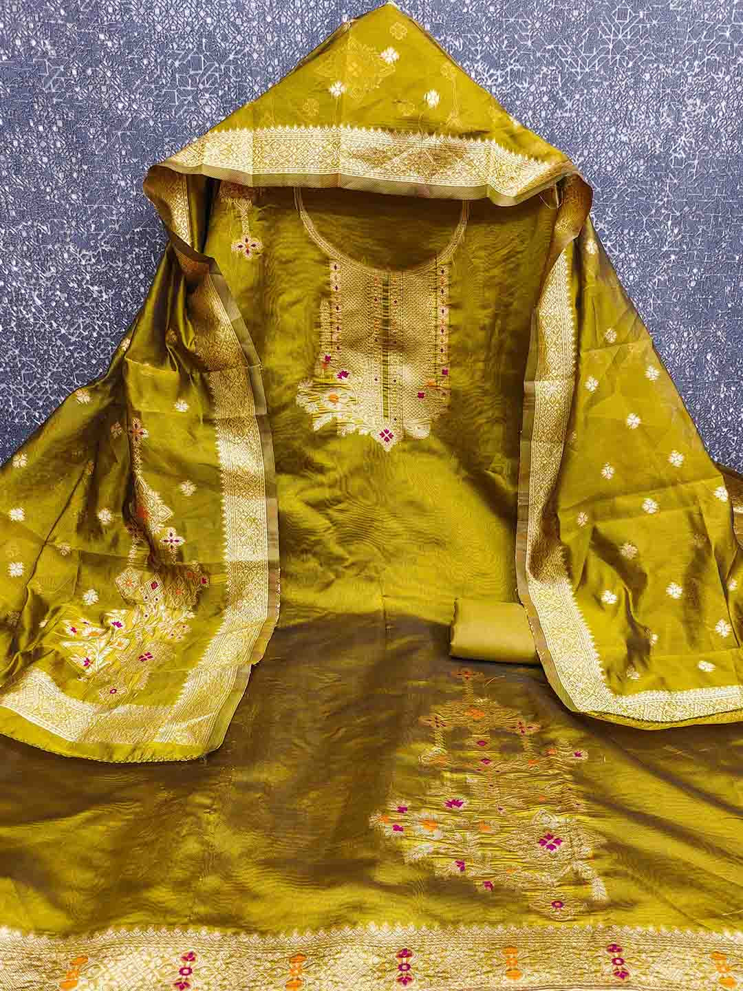 Maroosh Woven Design Organza Jacquard Fancy Border Unstitched Dress Material