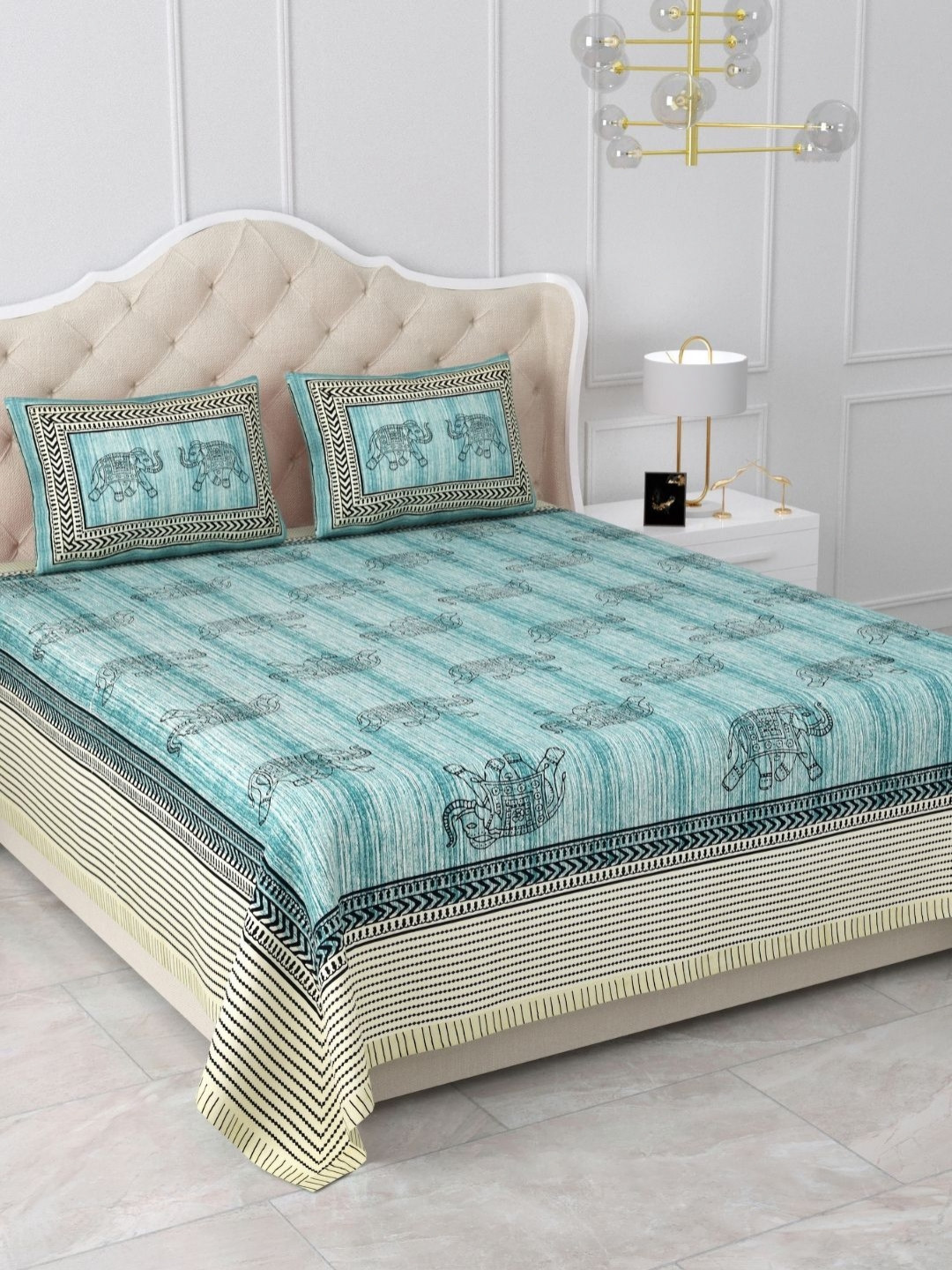 The Craft Monk Green Floral Printed Pure Cotton 240 TC King Bedsheet Set 2.74 m x 2.28 m