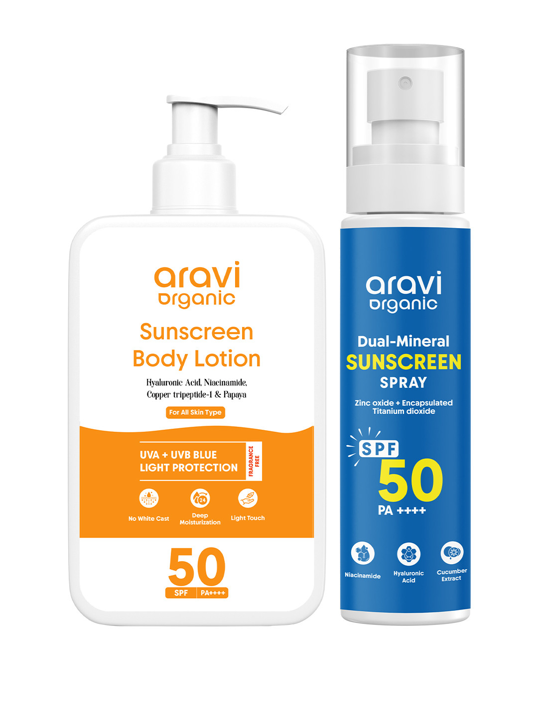 Aravi Organic Set Of 2 Oil-Free Sunscreen Body Lotion & Dual Mineral Sunscreen Body Spray