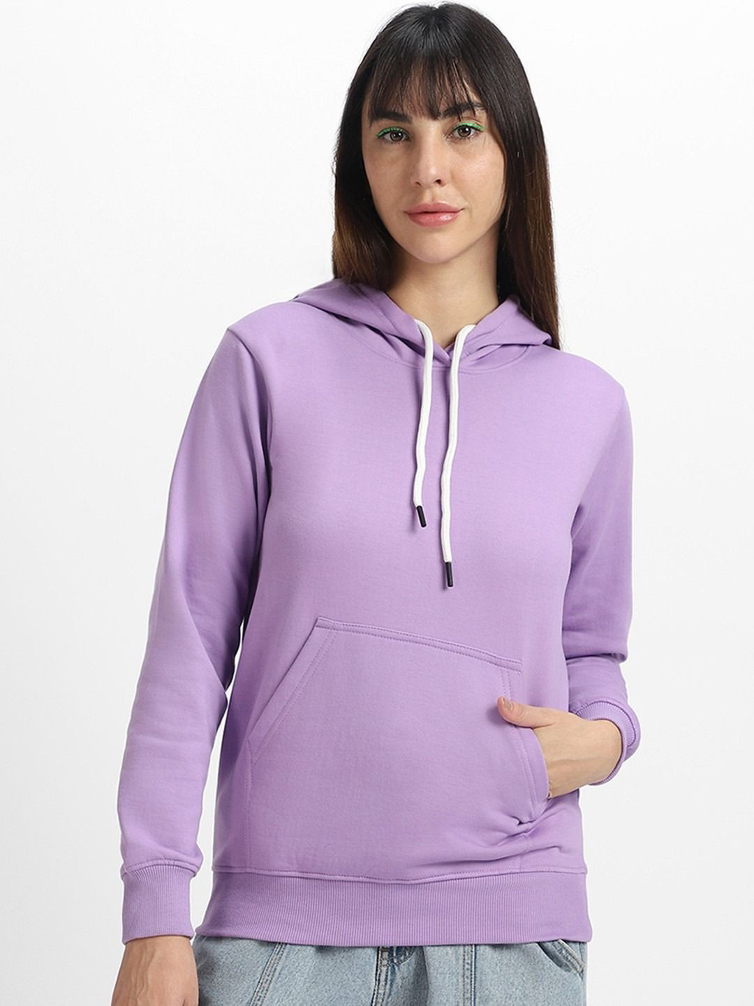 Mast & Harbour Women Lavender Regular Cotton Fleece Full sleeve Hoodie