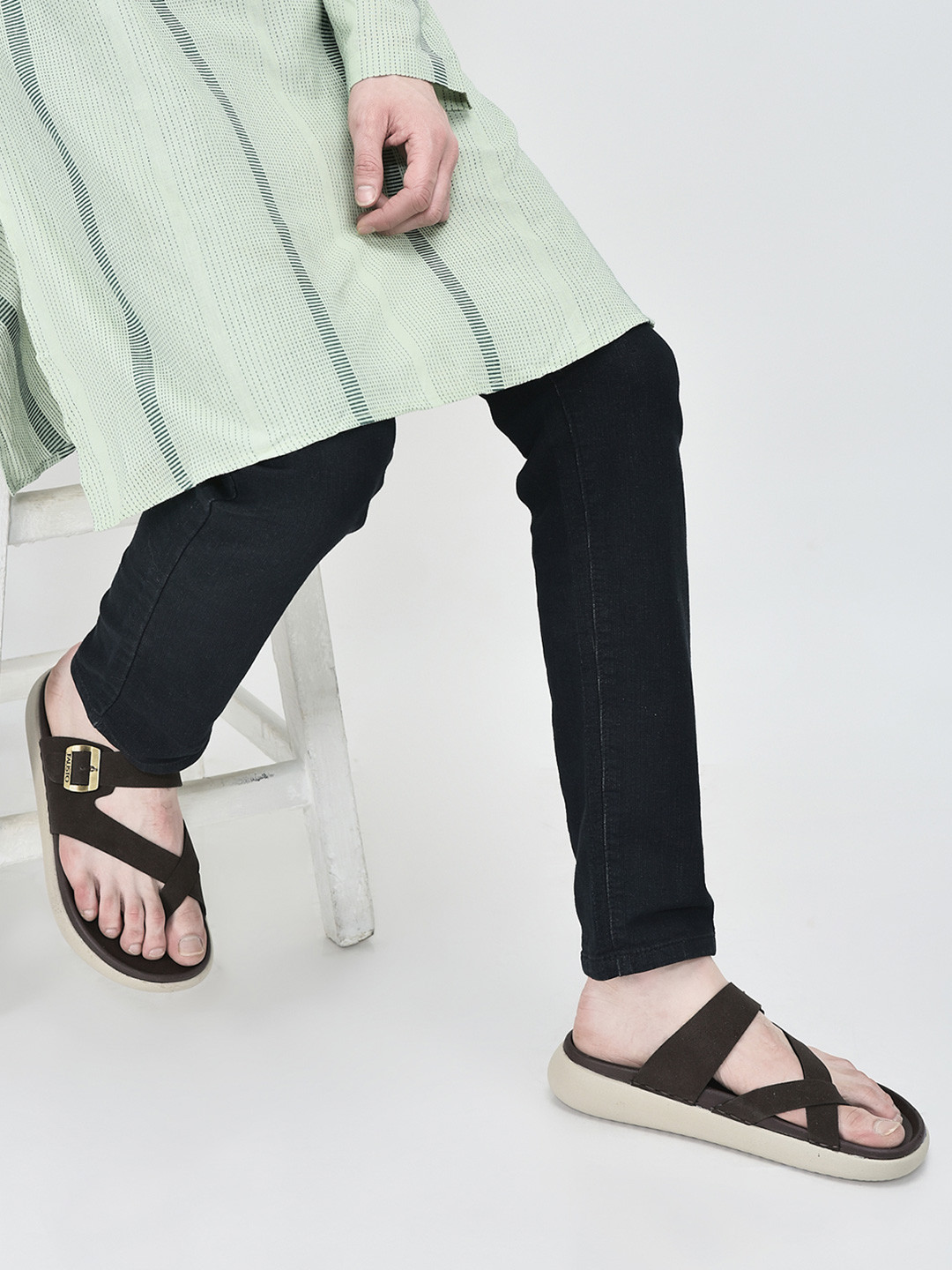 FAUSTO Men Toe Ring Buckle Strap Side Stitched Waterproof Comfort Sandals