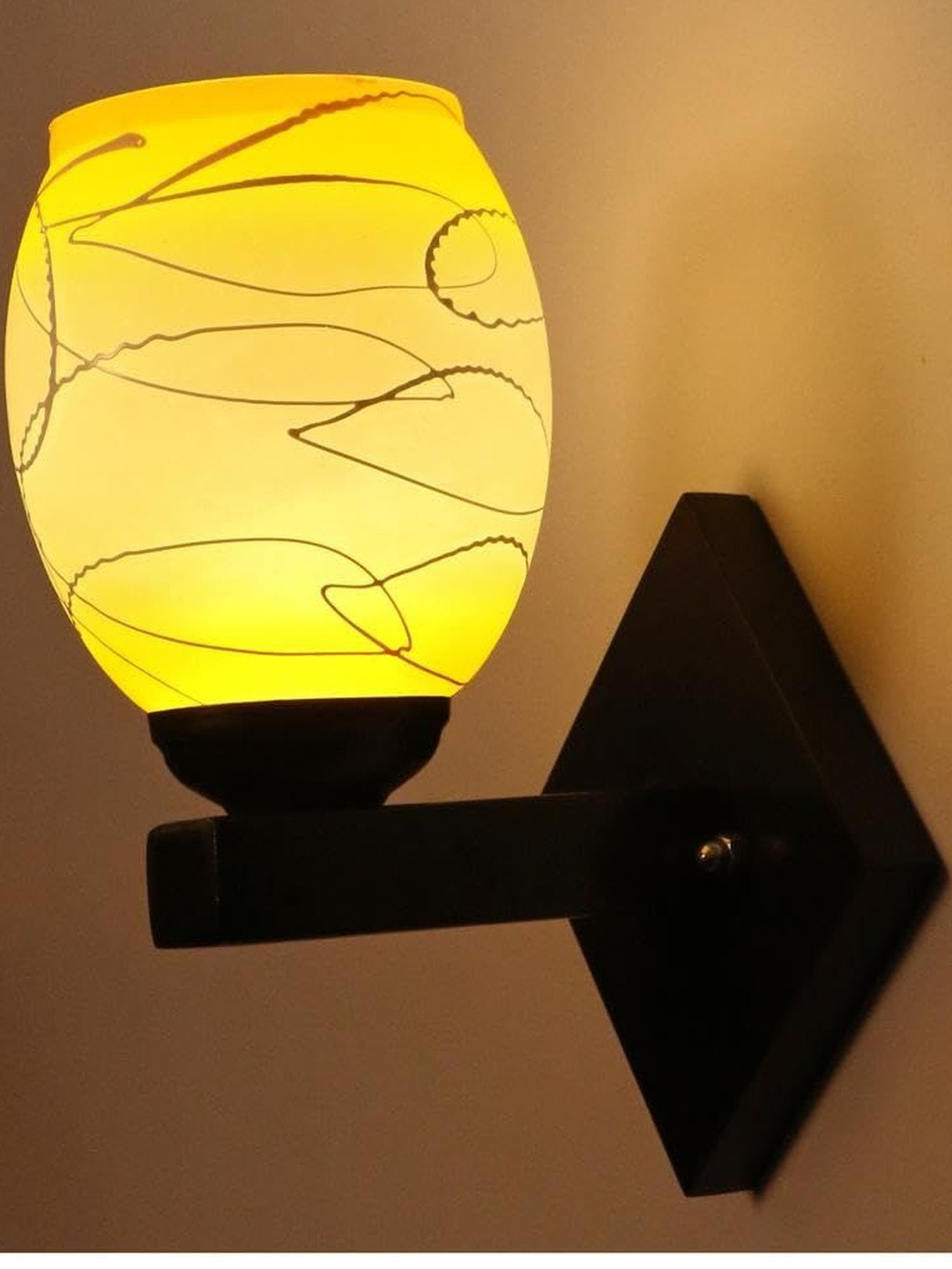 1ST TIME Yellow & White Glass Textured Cylinder Shaped Decorative Wall Lamp