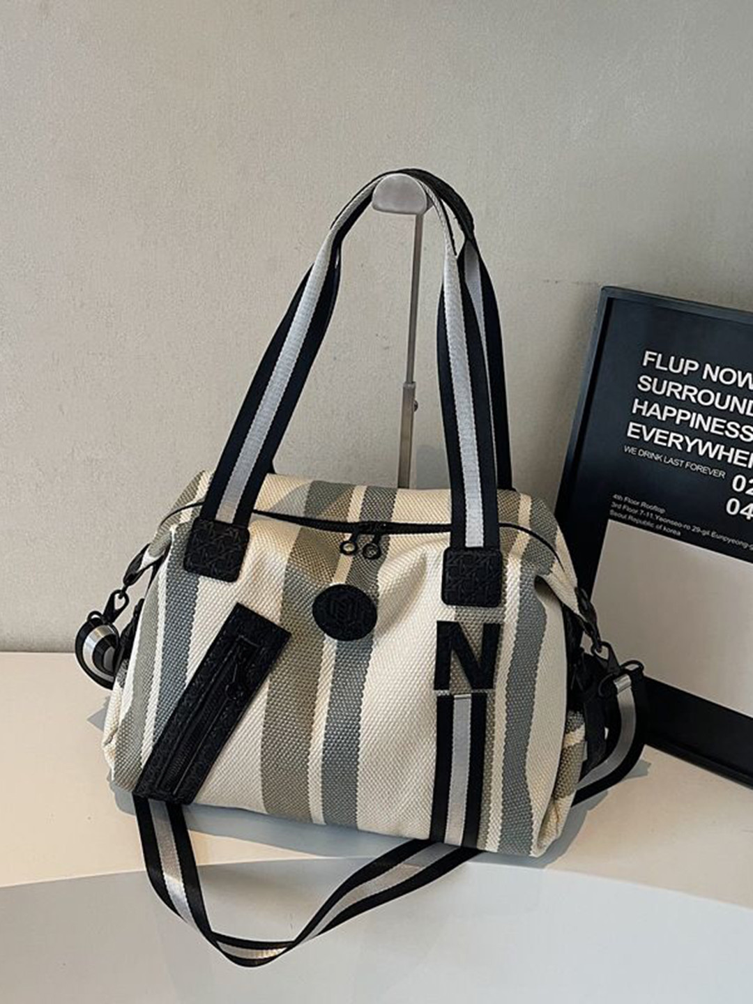 StyleCast x Revolte Striped Small Foldable Casual Duffel Bag