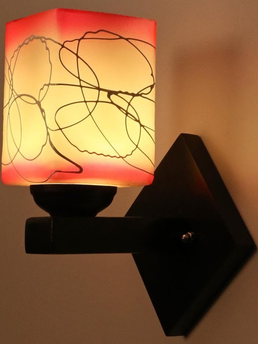 1ST TIME Pink & White Printed Glass Square Shaped Wall Lamp