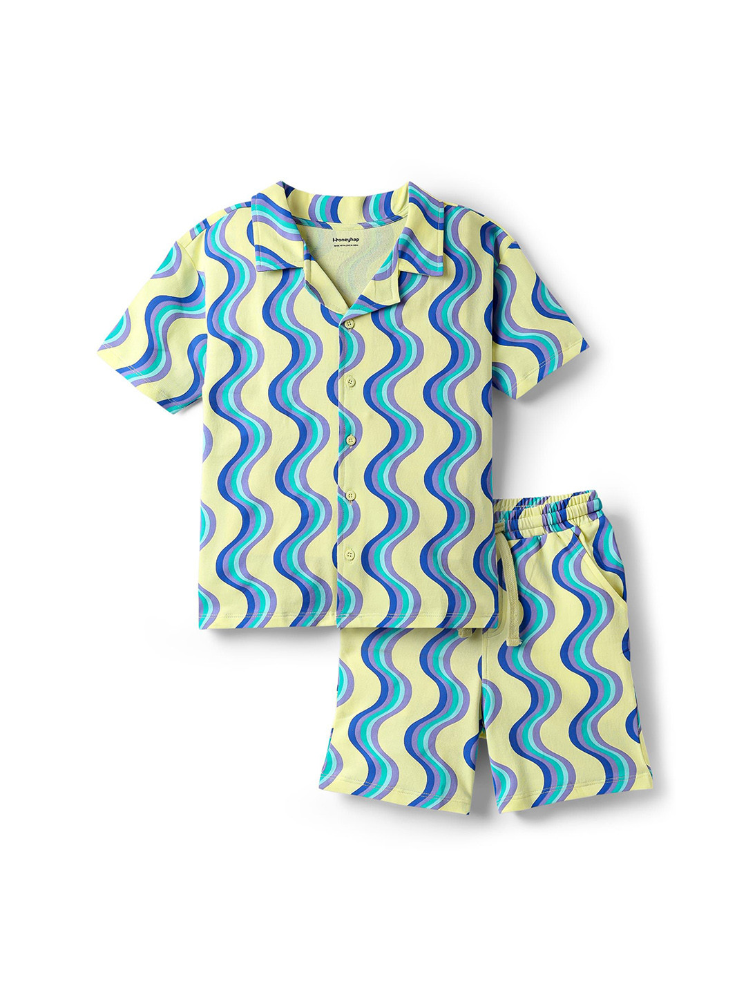 Honeyhap Boys Graphic Printed Shirt Collar Short Sleeve Shirt & Short Night Suits