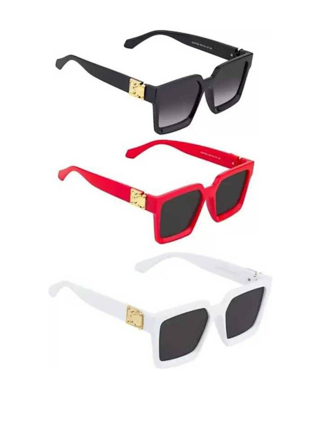 Arzonai Unisex Pack Of 3 Clear Lens & Black Square Sunglasses with UV Protected Lens