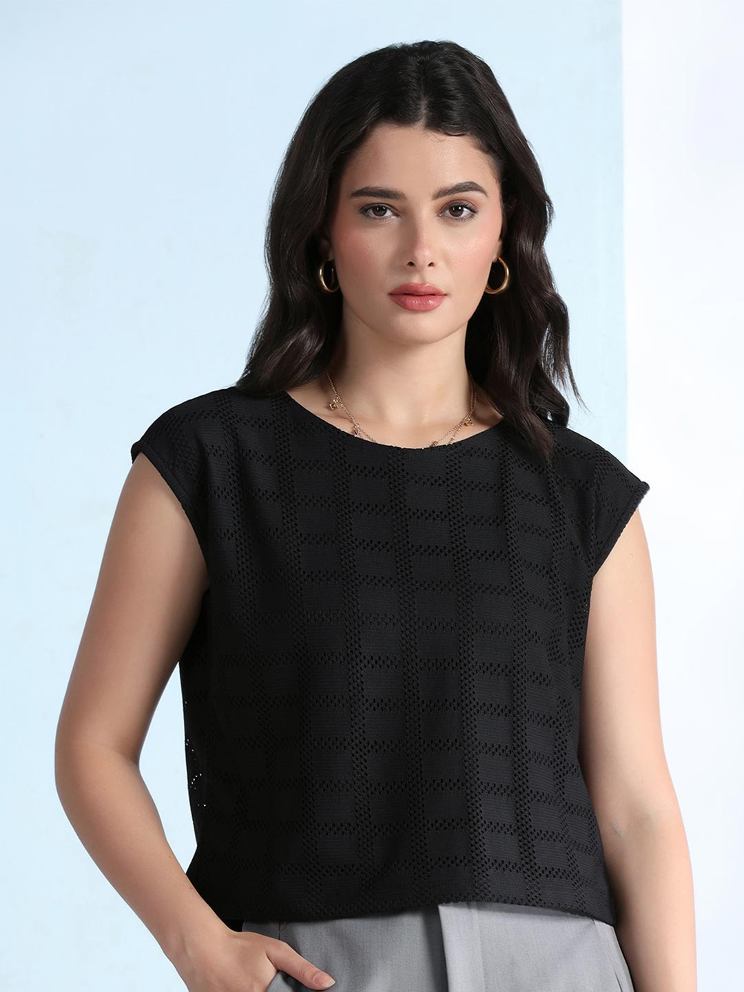 Selvia Edge Women Cap Sleeves Top