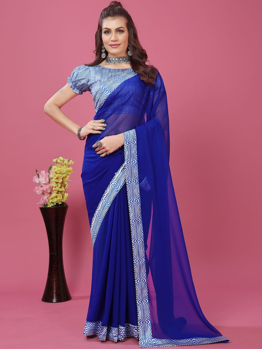 Prettyage Abstract Printed Banarasi Digital printed lace border saree