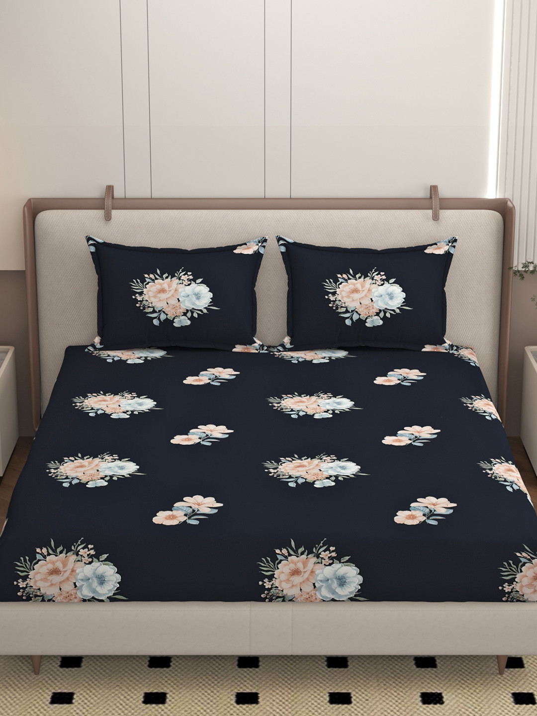 Homio  Montreal Black Printed King Bedsheet Set 1.9 m x 1.8 m