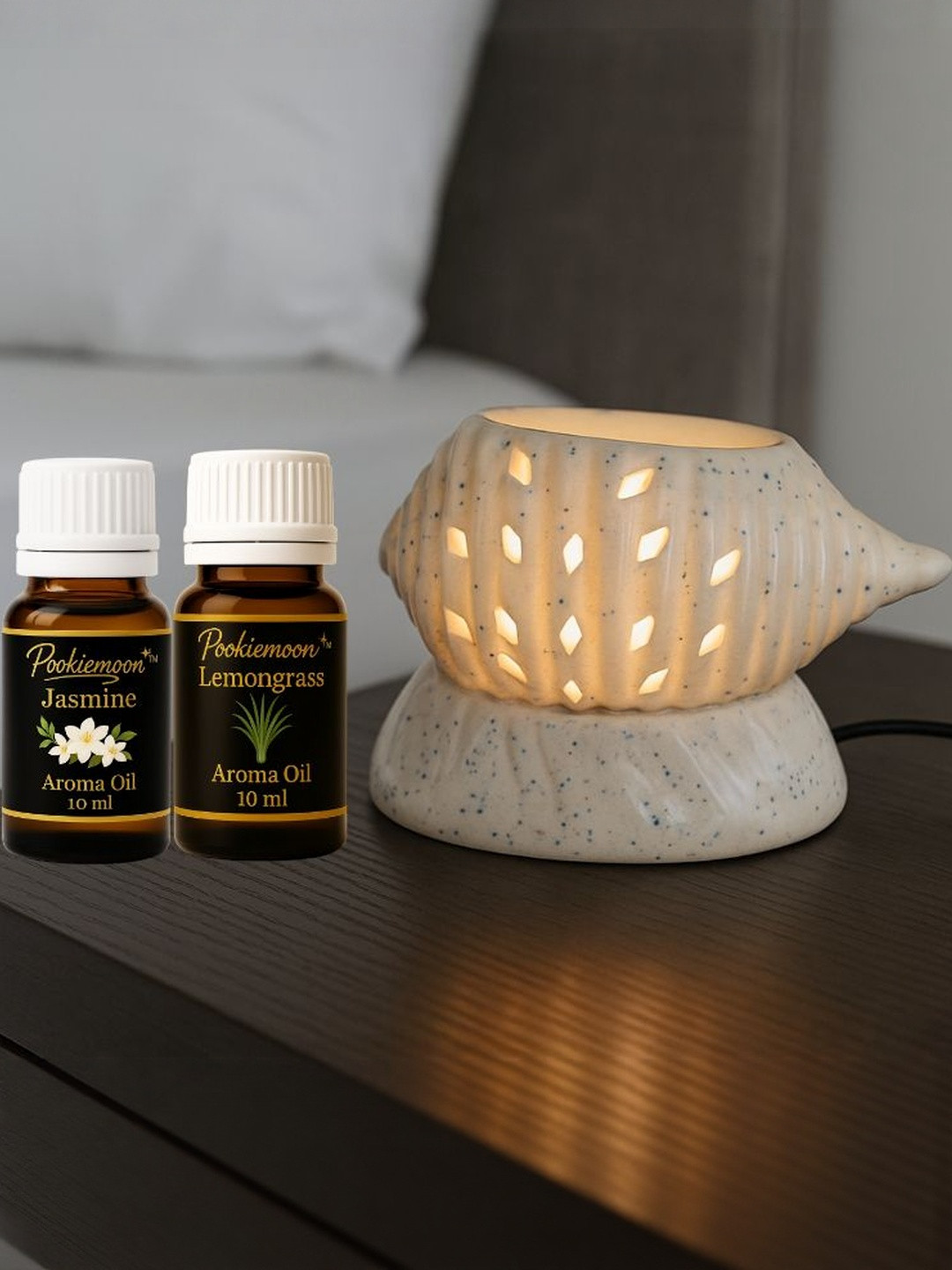 POOKIEMOON White 3 Pieces Shank Ceramic Electric Aroma Diffuser with Jasmine and Mogra