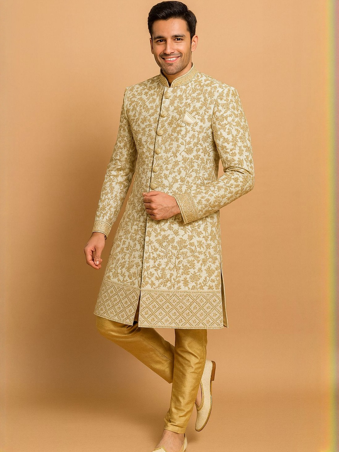 SHAHI ACHKAN Men 2 Piece Embroidered Sherwani Set