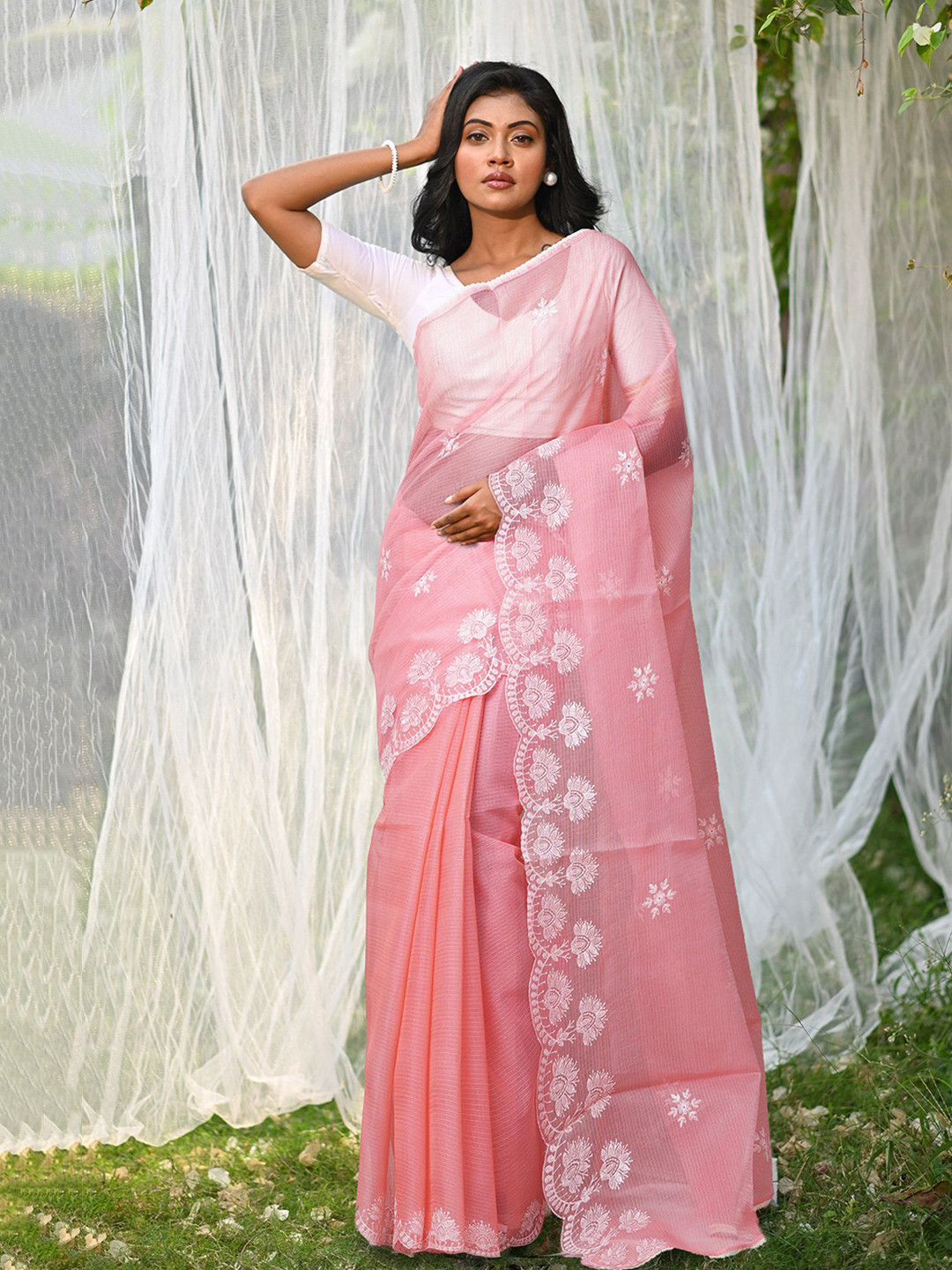 Unnati Silks Solid Checked Patchwork Kota Saree