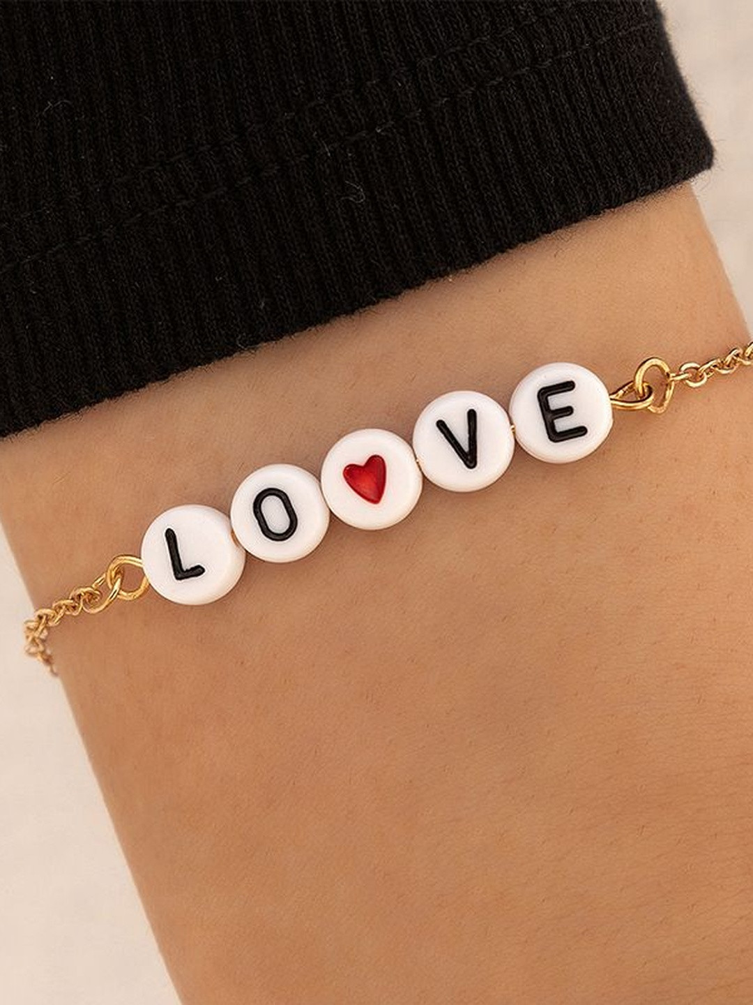 Arzonai Women Gold & White Love Stainless Steel Bracelet