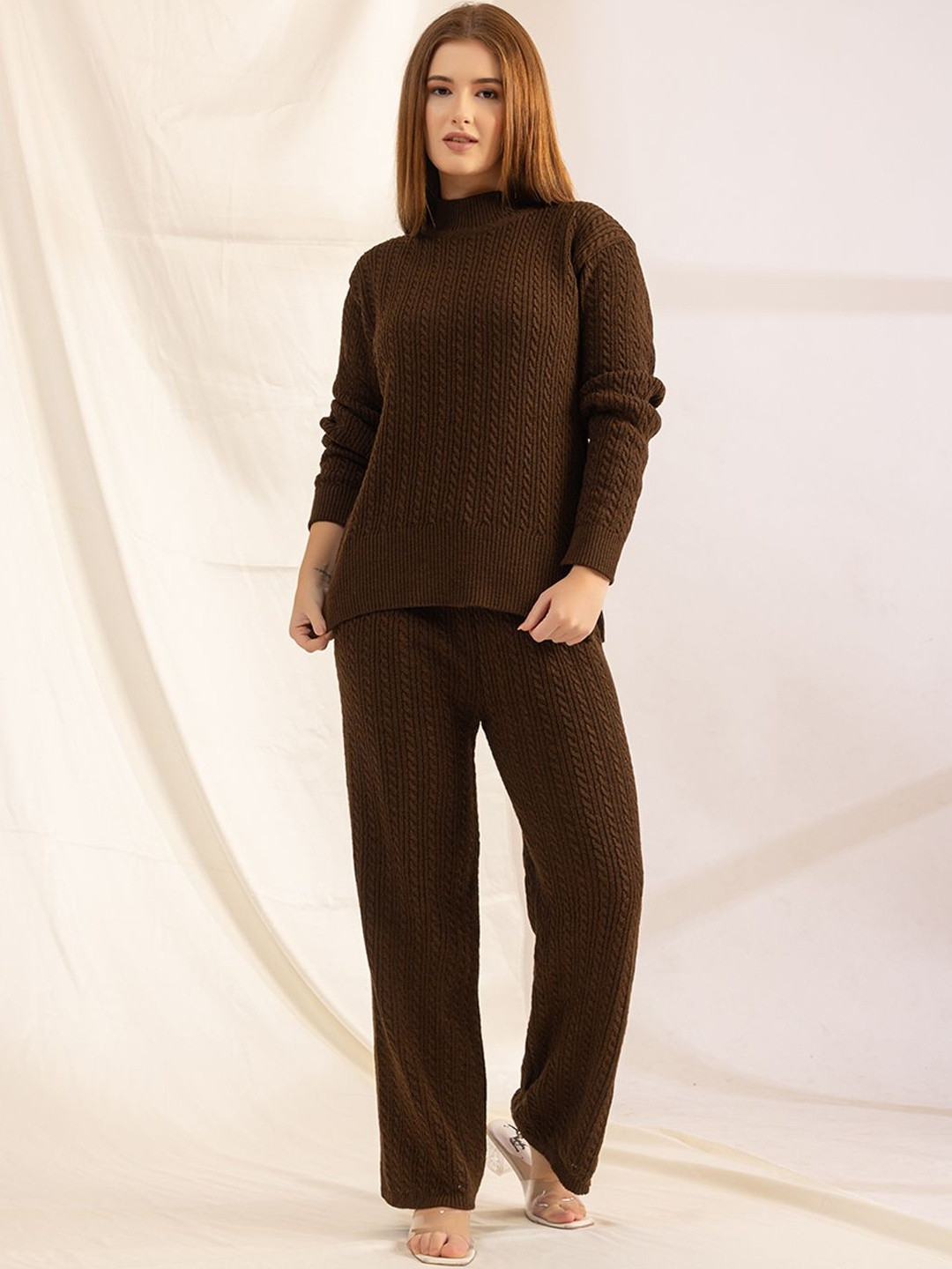 The Roadster Round Neck Long Sleeves Wide-Leg Cable Knit Sweater & Trouser