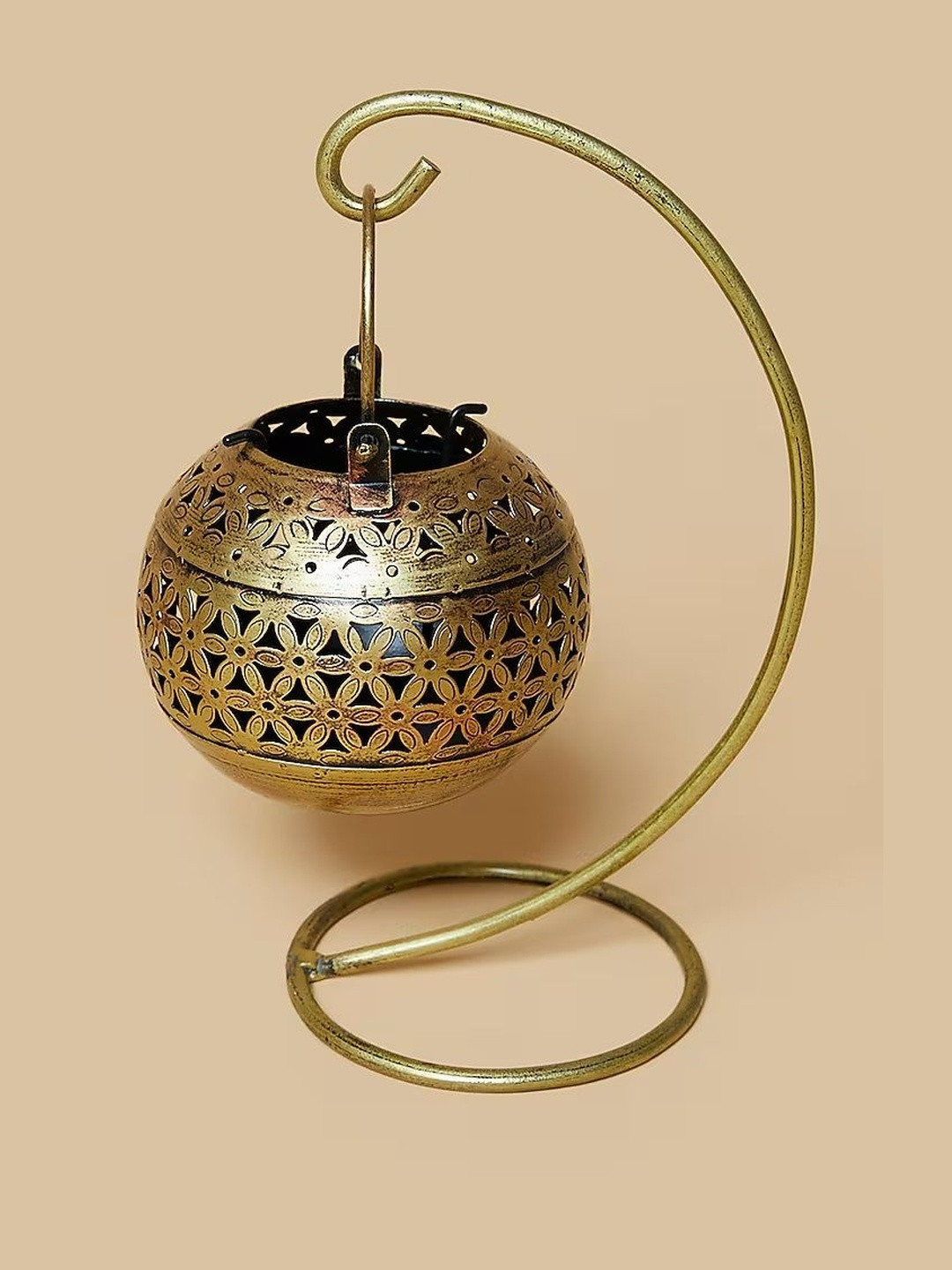 HOME DECOR BY ADITI Golden & Black Metal Hanging Lantern With Stand