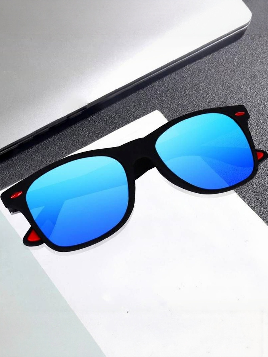 Arzonai Unisex Blue Lens & Black Frame Square Sunglasses