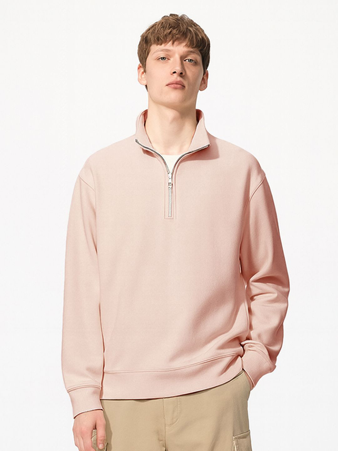 NOBERO Men Textured Half Zipper Sweatshirt