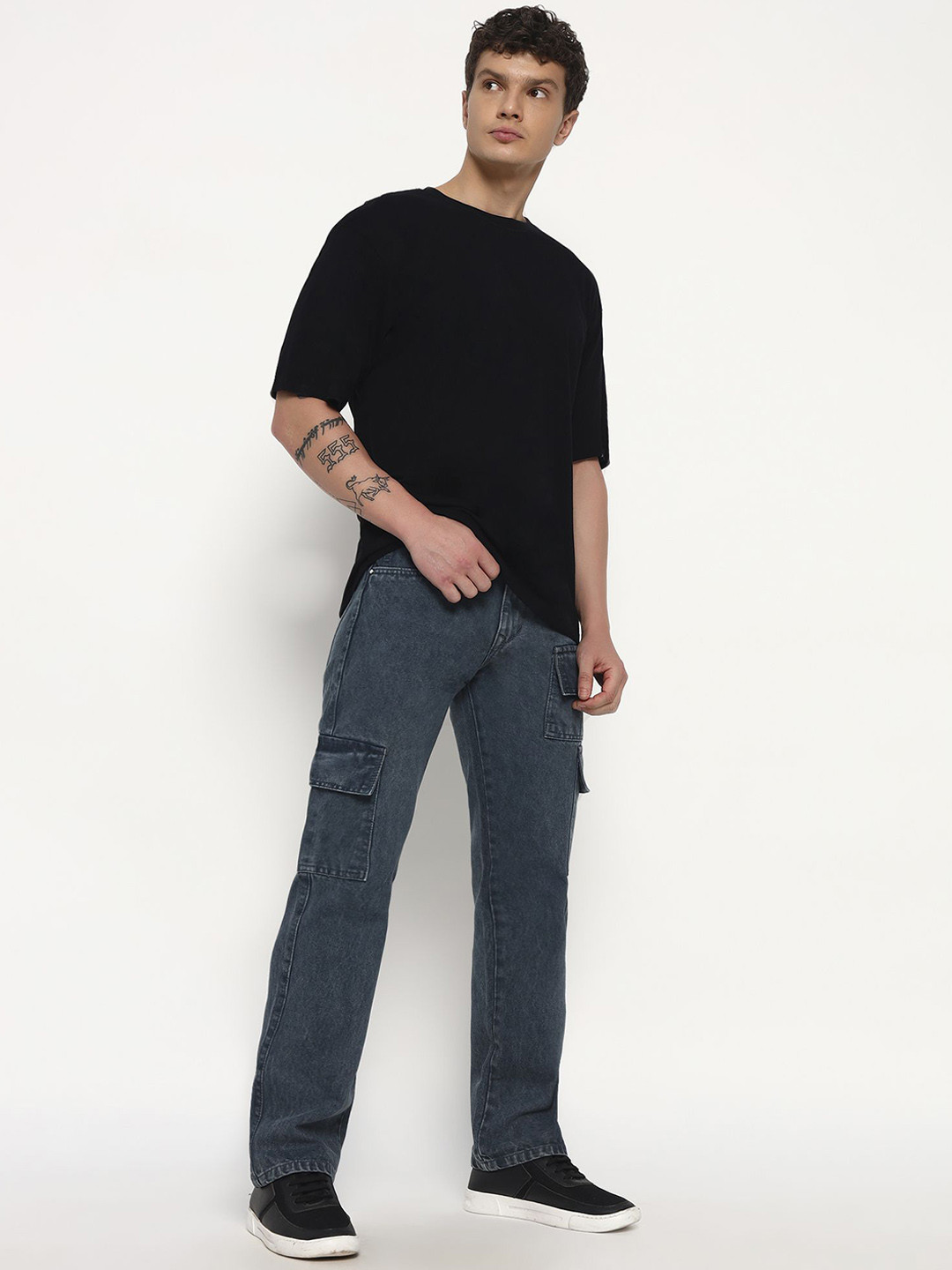 AFAMS Men Relaxed Fit Mid-Rise Stretchable Cargo Jeans
