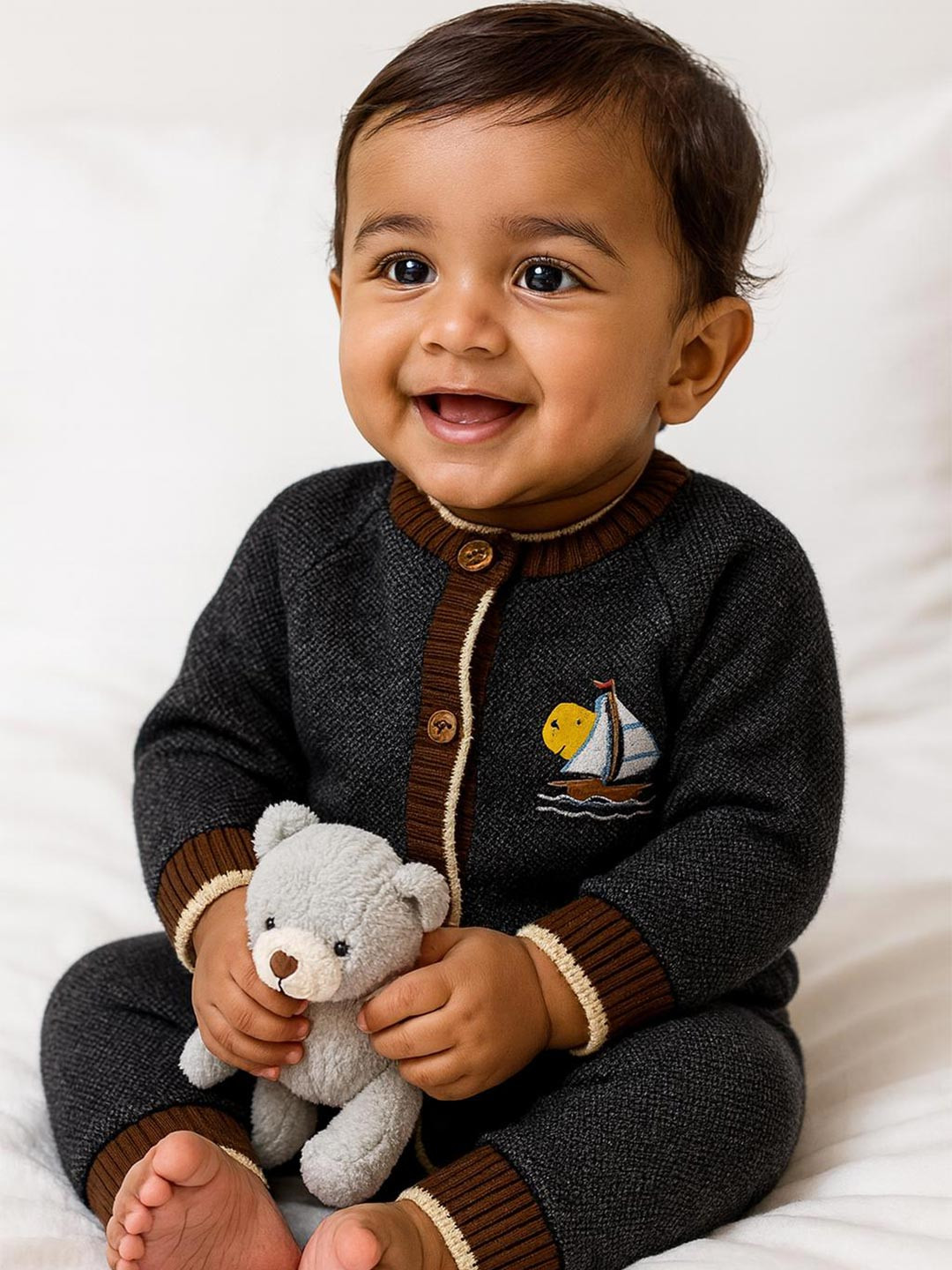 MeeMee Girls Fair Isle Front-Open Round Neck Sweaters