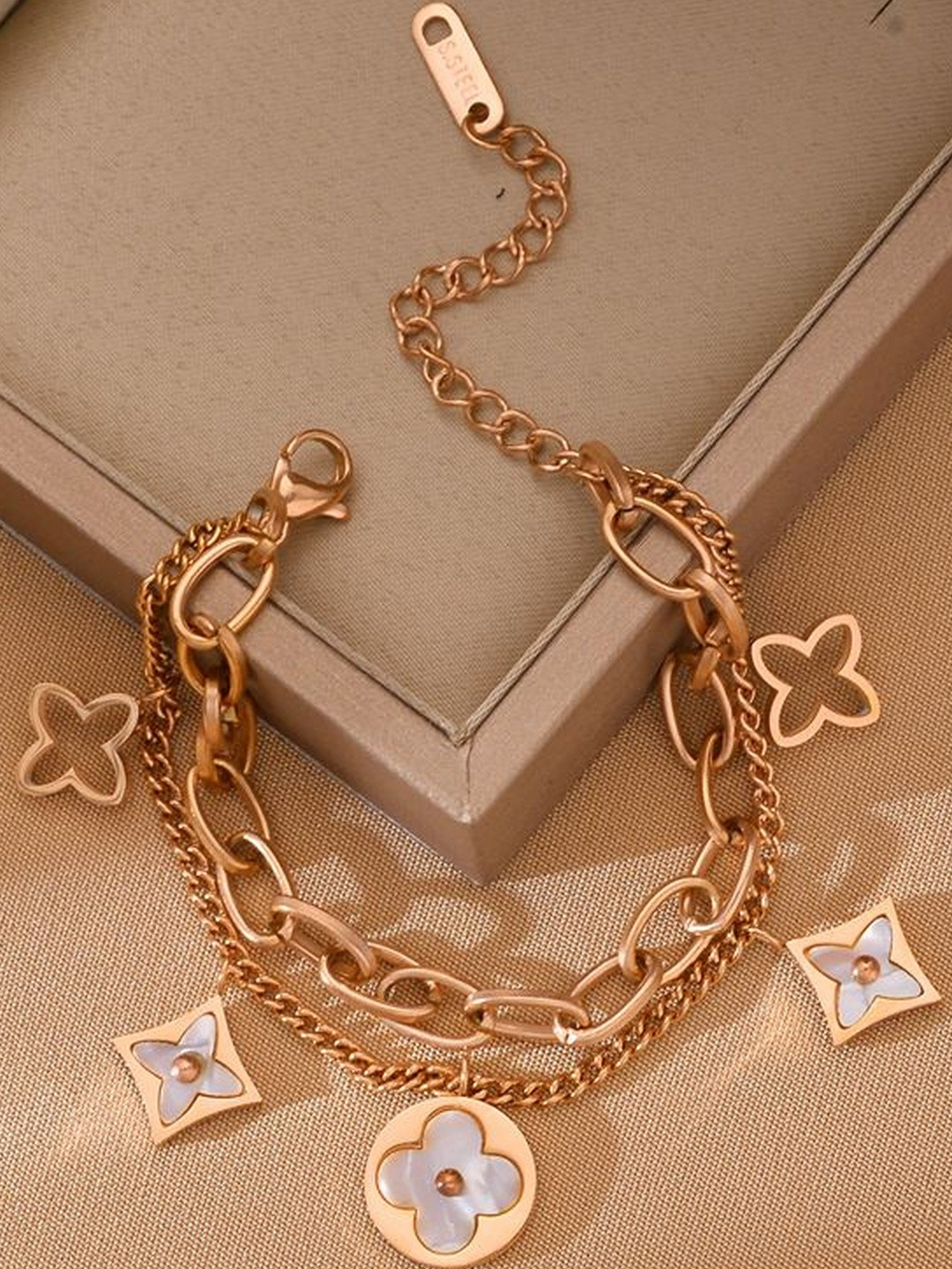 Arzonai Women Rose Gold Plated Double Layered Bracelet