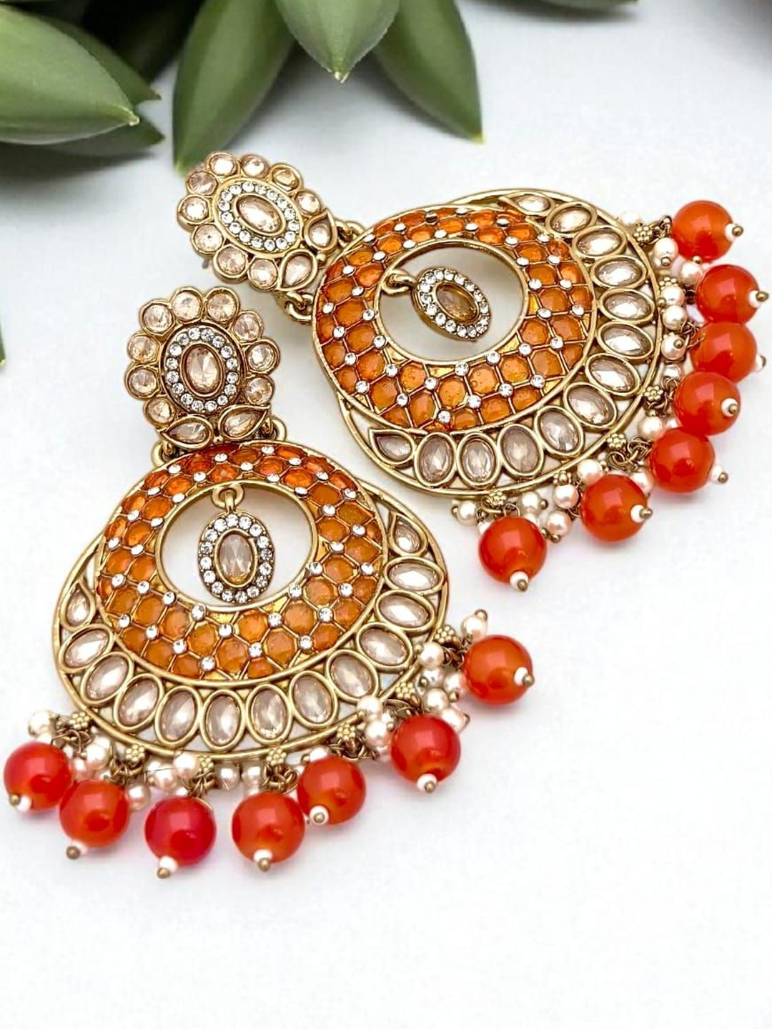 BFC - BUY FOR CHANGE Gold-Plated & Orange Alloy Artificial Beads Earrings