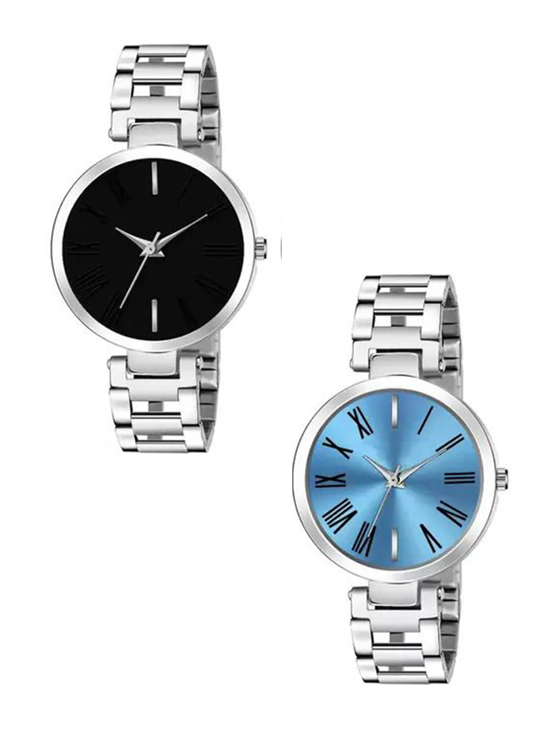 FROZIL Women Set of 2 Round Dial & Straps Analogue Watch Mereble-Black-Blue