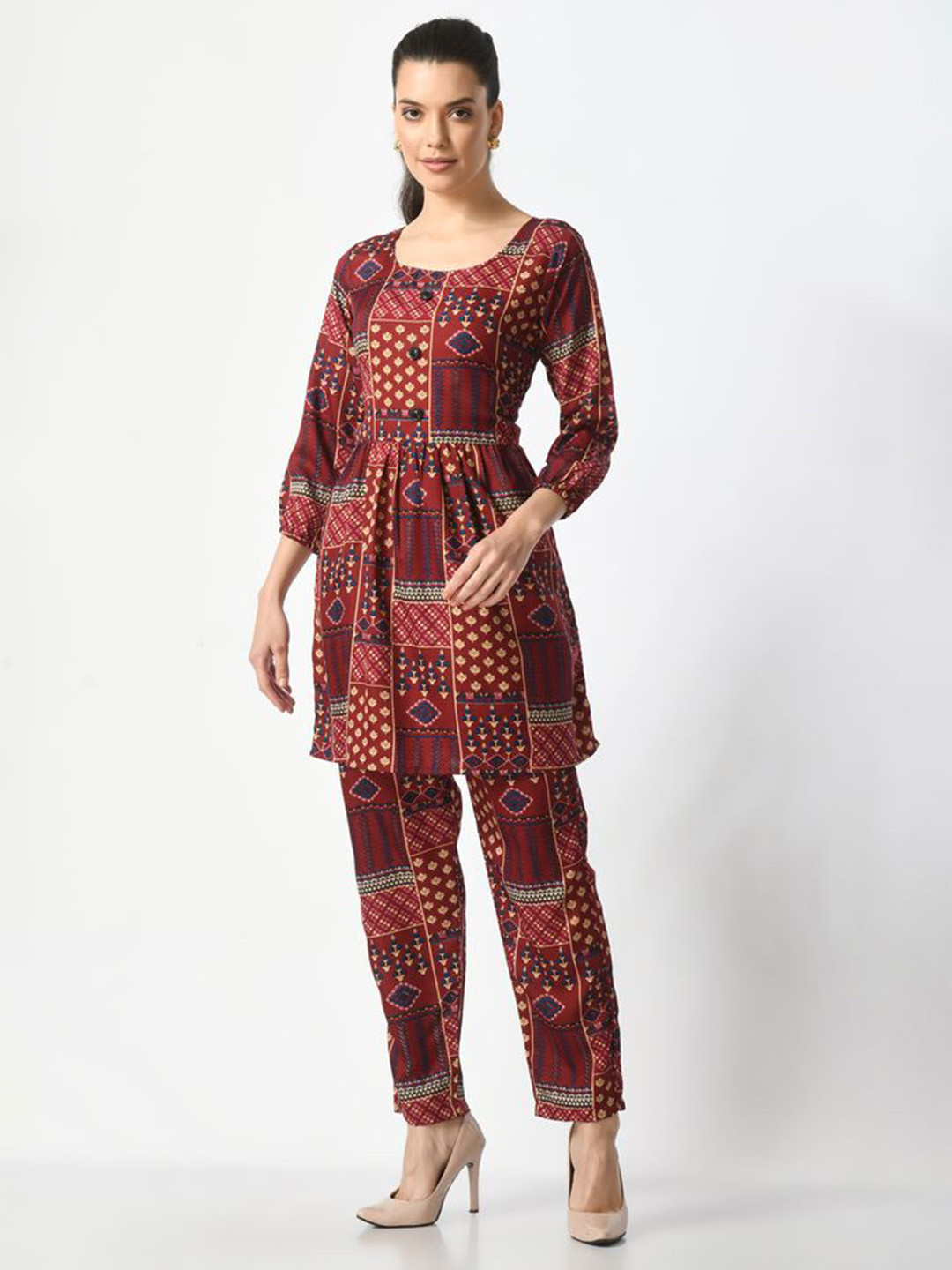 MANGGO Women Ethnic Motifs Printed Crepe Fit & Flare Dress