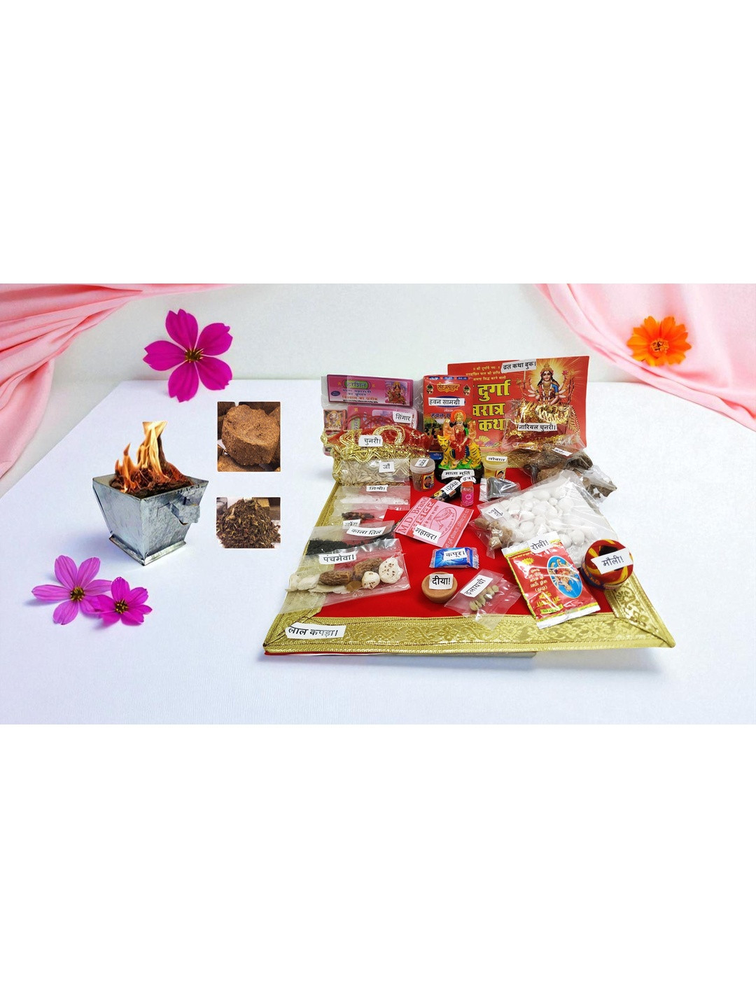 Vrinde 3.5 Inch Durga Mata Idol With Navratri Pooja Samagri Kit