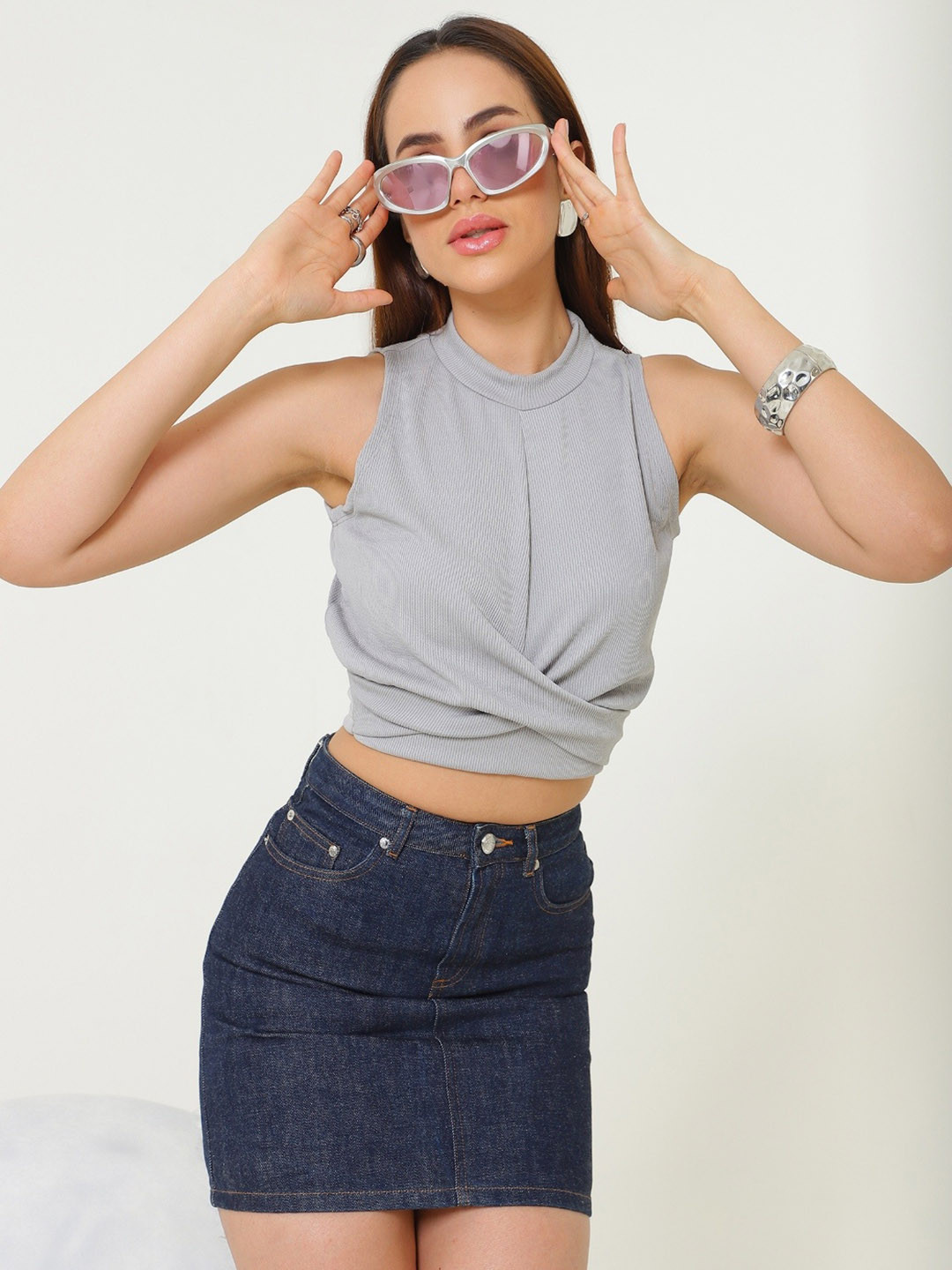 SANAITA CREATIONS Women Twisted Crepe Crop Top