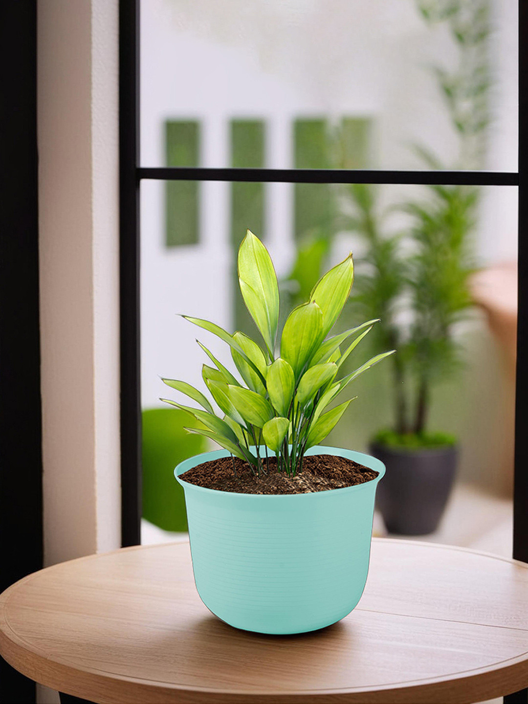 Kuber Industries Blue Striped Artificial Flower With Pot