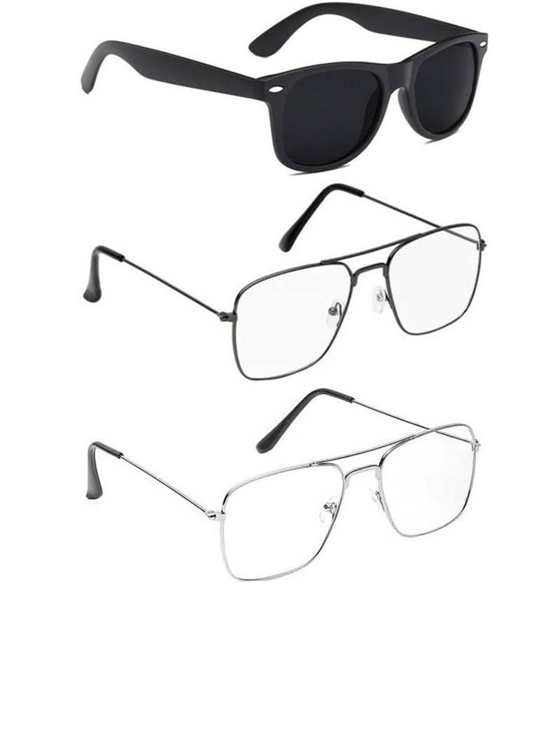 Arzonai Unisex Pack of 3 Clear Lens & Black Rectangle with UV Protected Lens