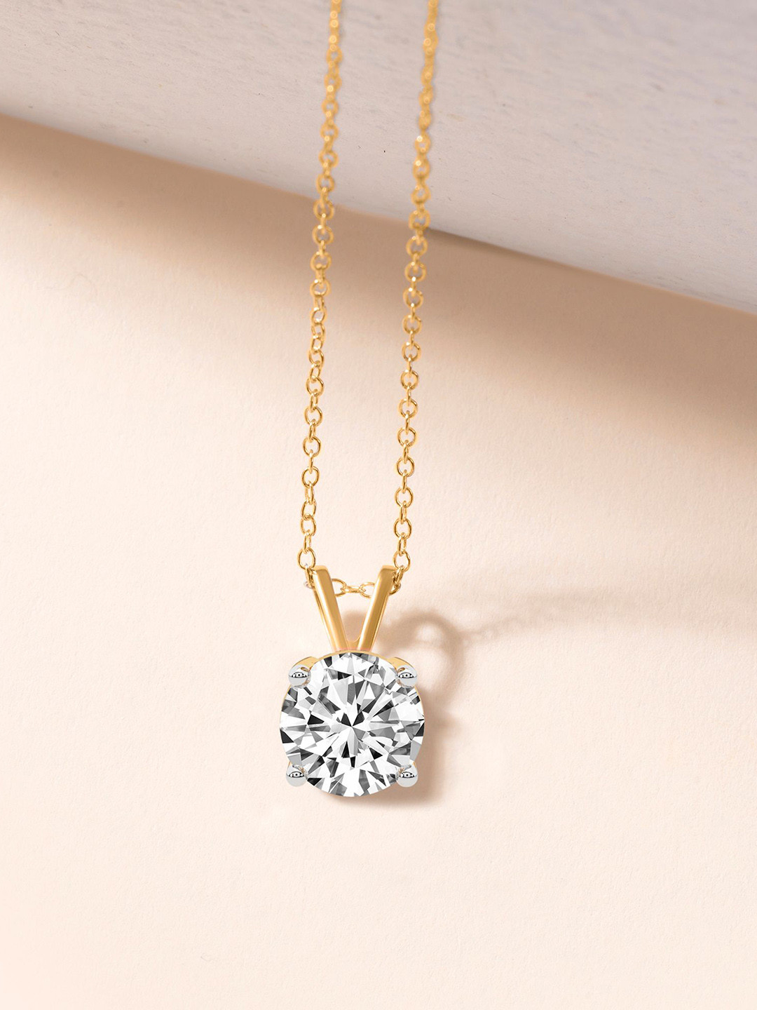 Sparkles 14Kt Gold 4 Prong Round Pendant With 1 Carat Lab Grown Diamond - 0.9g