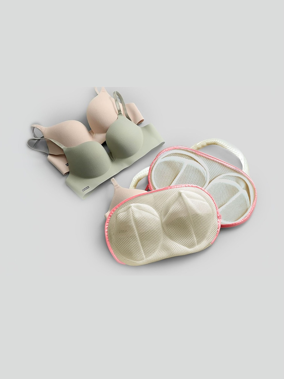 Stylista Women Set of 4 Cream Mesh Lingerie Washing Bag With Zipper