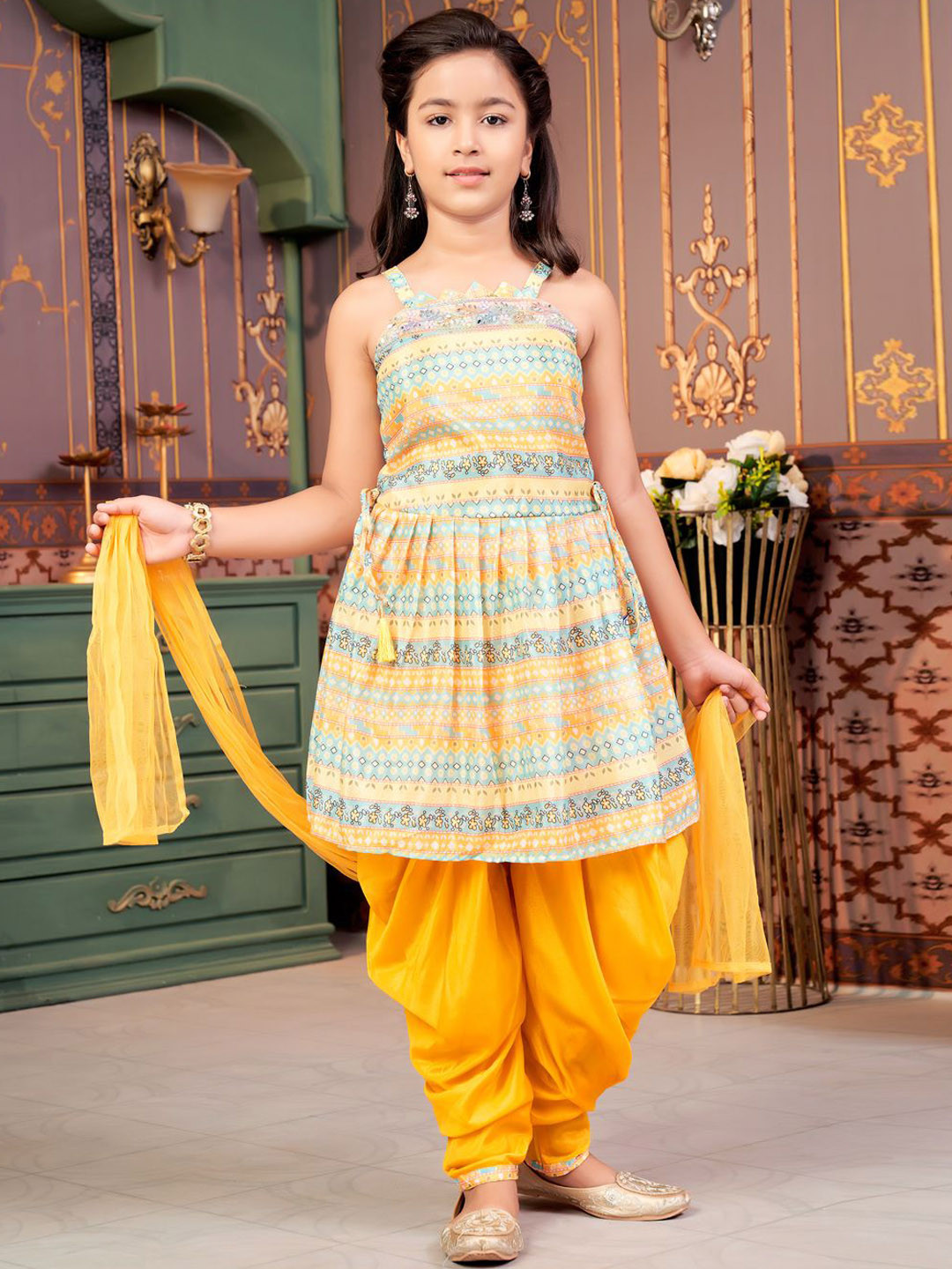 BAESD Girls Ethnic Motifs Printed Silk Blend Kurta With Patiala Salwar & With Dupatta