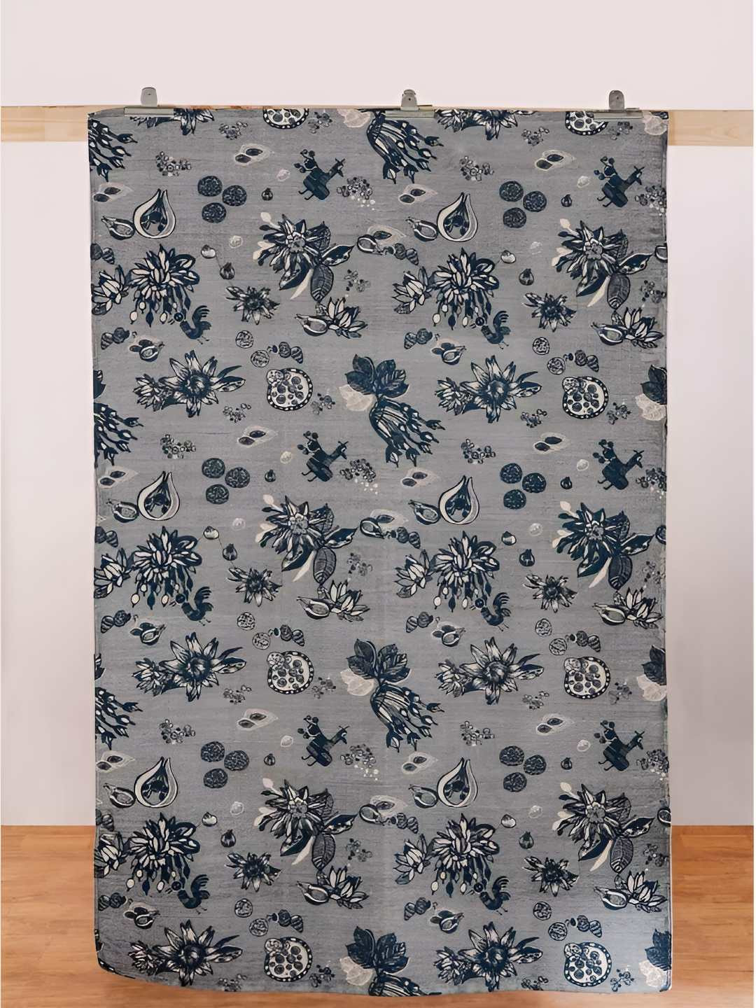 FREEDOM TREE Mahua Grey & Blue Printed Pure Cotton Rug