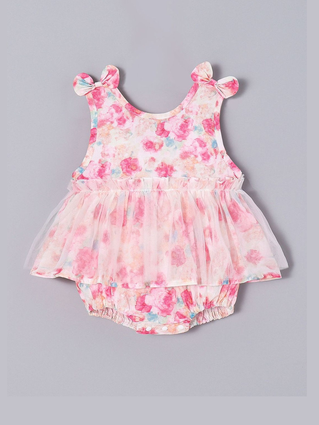 Hopscotch Girls Floral Print Bow Applique Frock Bodysuit