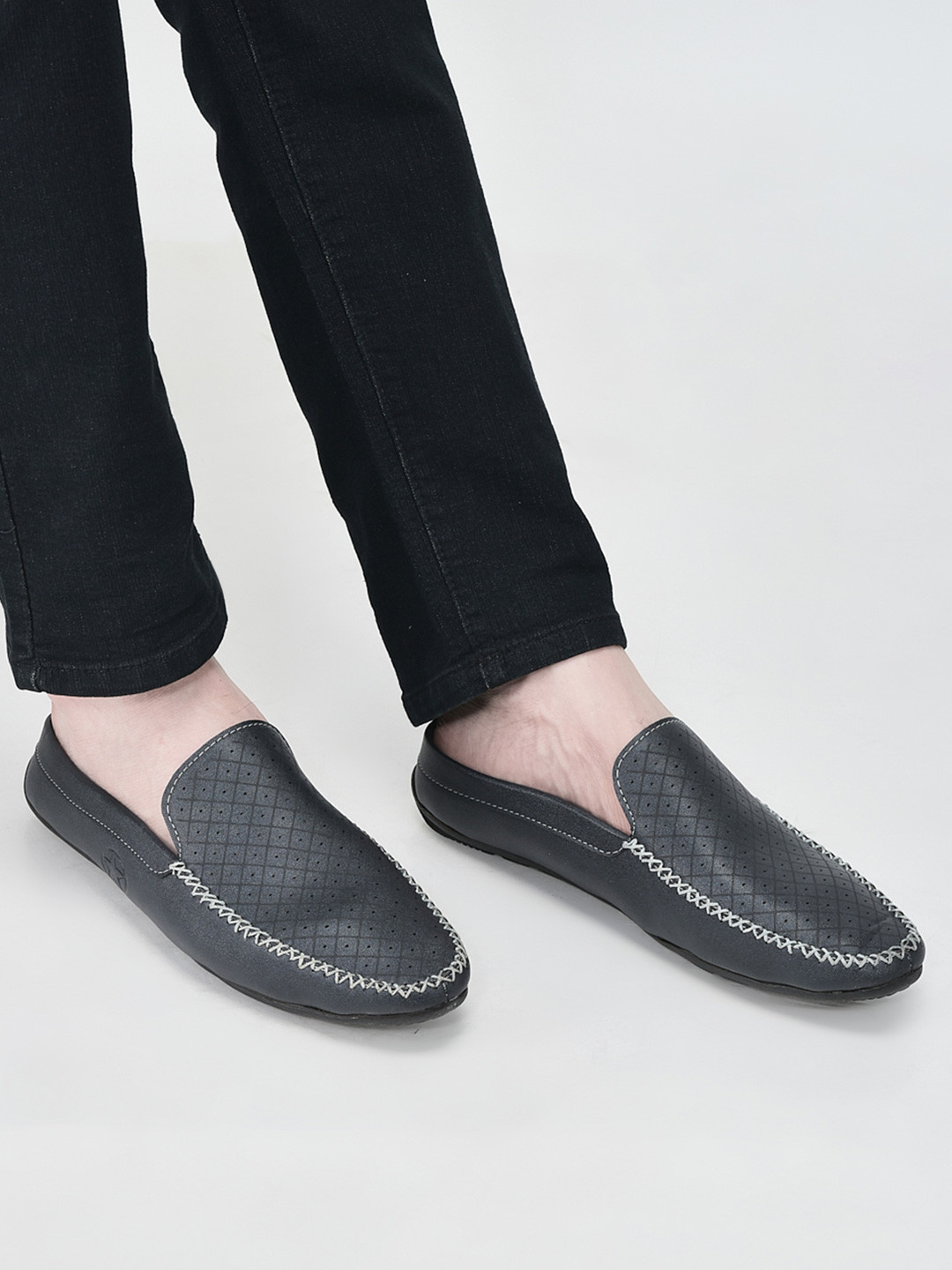 FAUSTO Men Perforated Lightweight Back Open Loafers