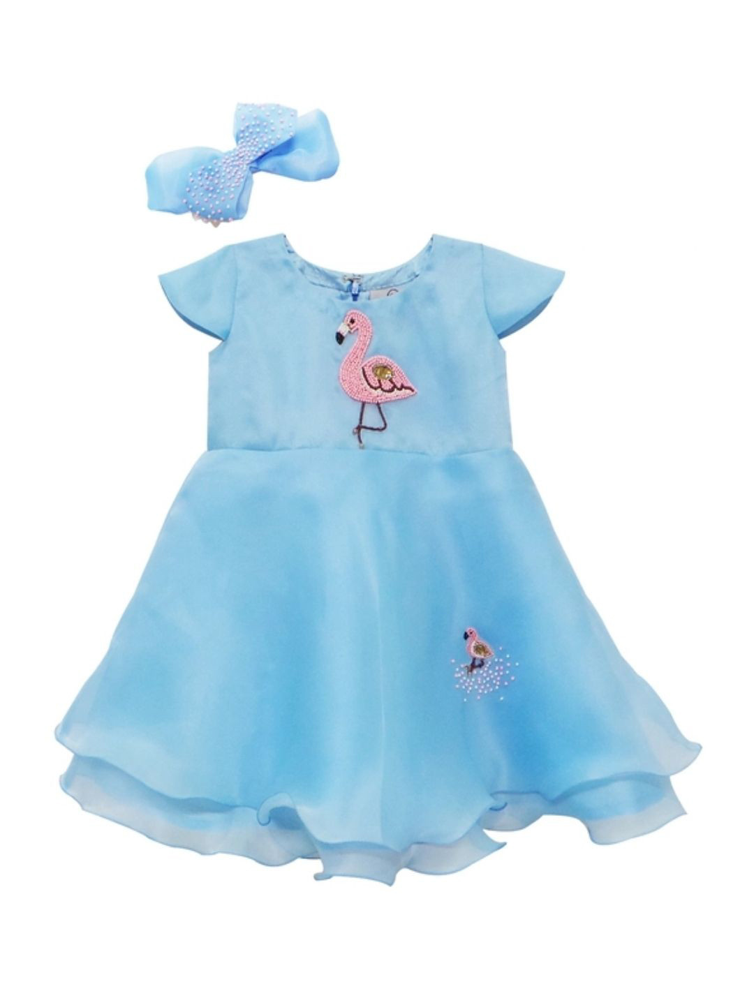 Divalicious Girls Graphic Embellished Cap Sleeves Sequined Fit & Flare Dress With Headband