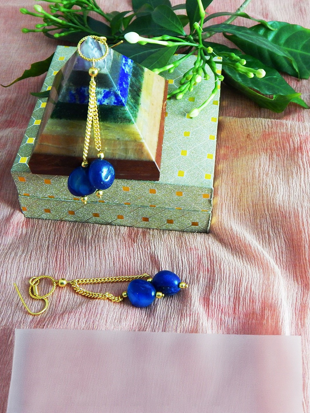 Jaya Vision Jewelry Women Gold & Blue Drop Earrings