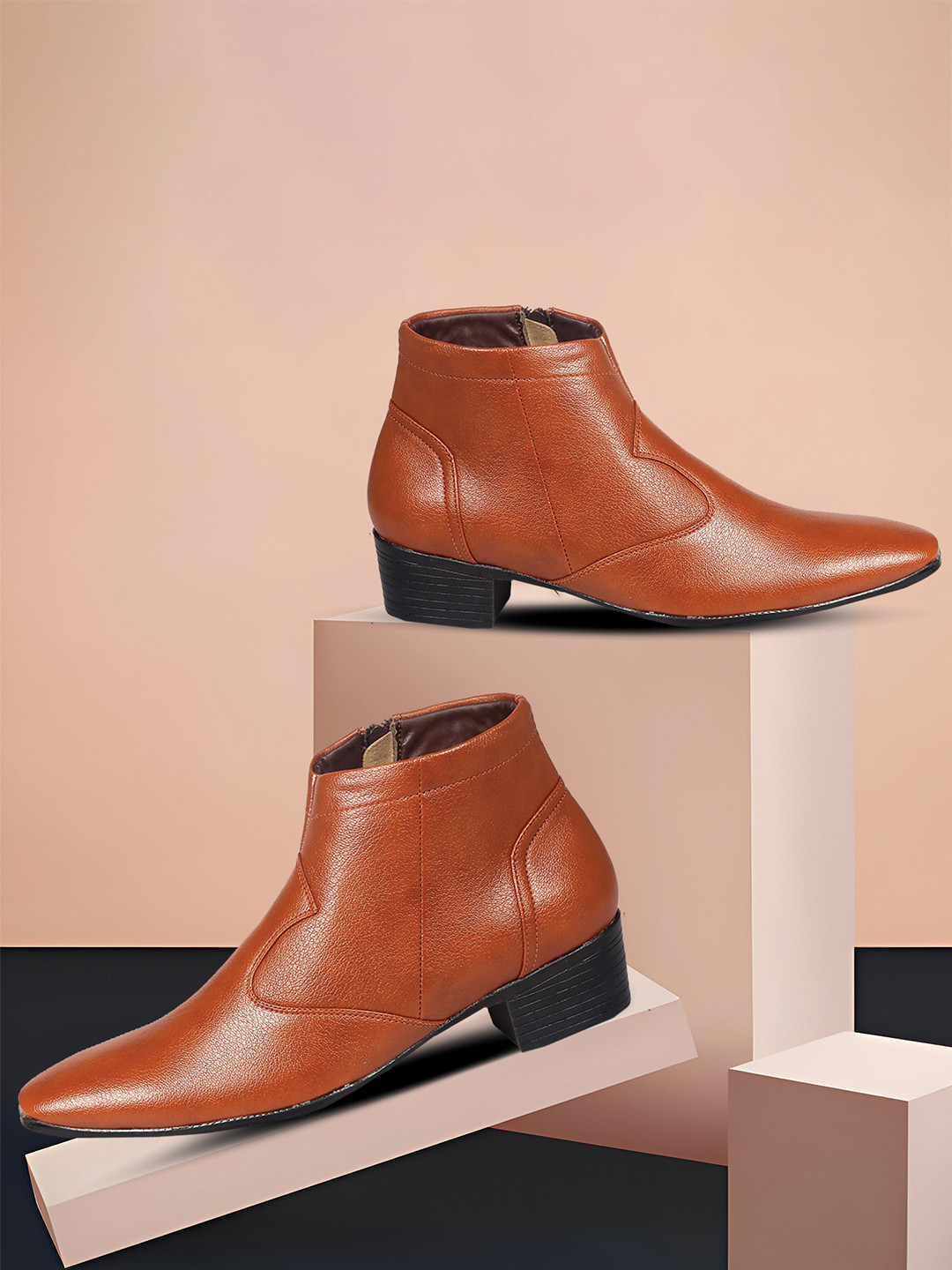 Bxxy Men Textured Mid Top Height Increasing Formal Boots