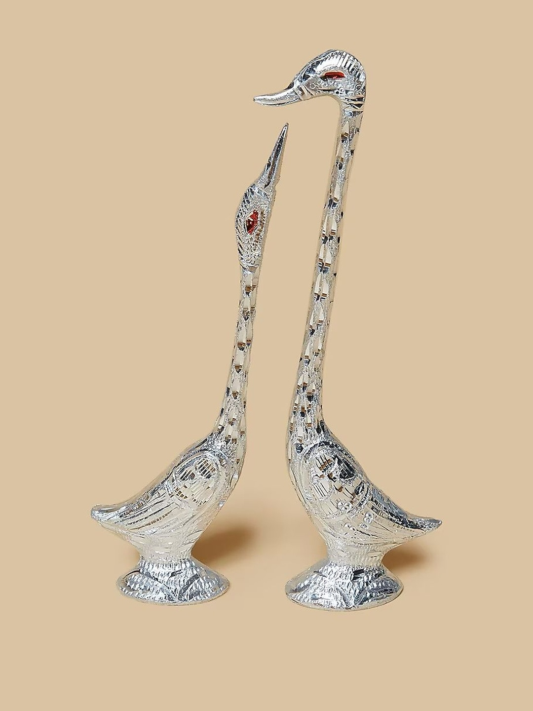 HOME DECOR BY ADITI Silver-Toned 2 Pieces Ostrich Showpieces
