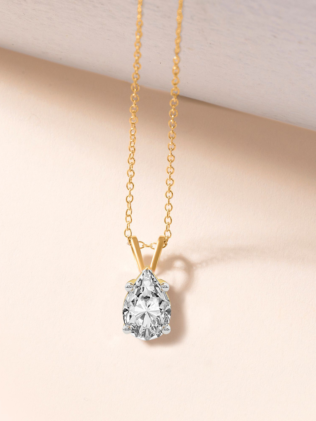 Sparkles Women 14Kt Gold Prong Pear Solitaire Pendant With Lab Grown Diamond - 0.25g