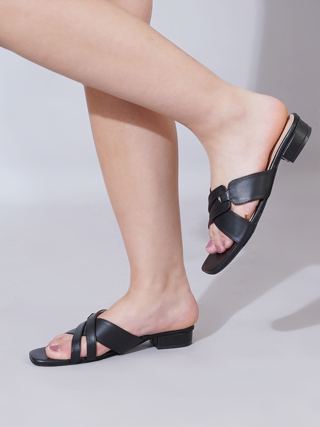 SZN Women Black Square Toe Block Heels