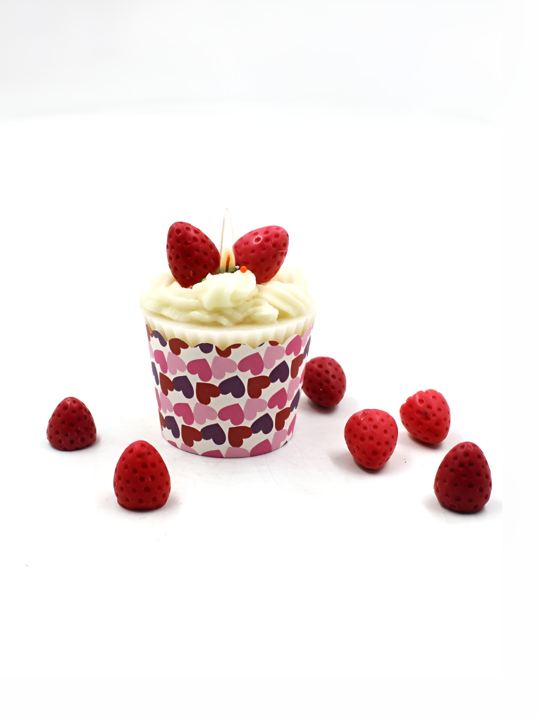 RANDOM Pink & Red Cup Cake Shaped Vanilla Fragrant Soy Wax Candle