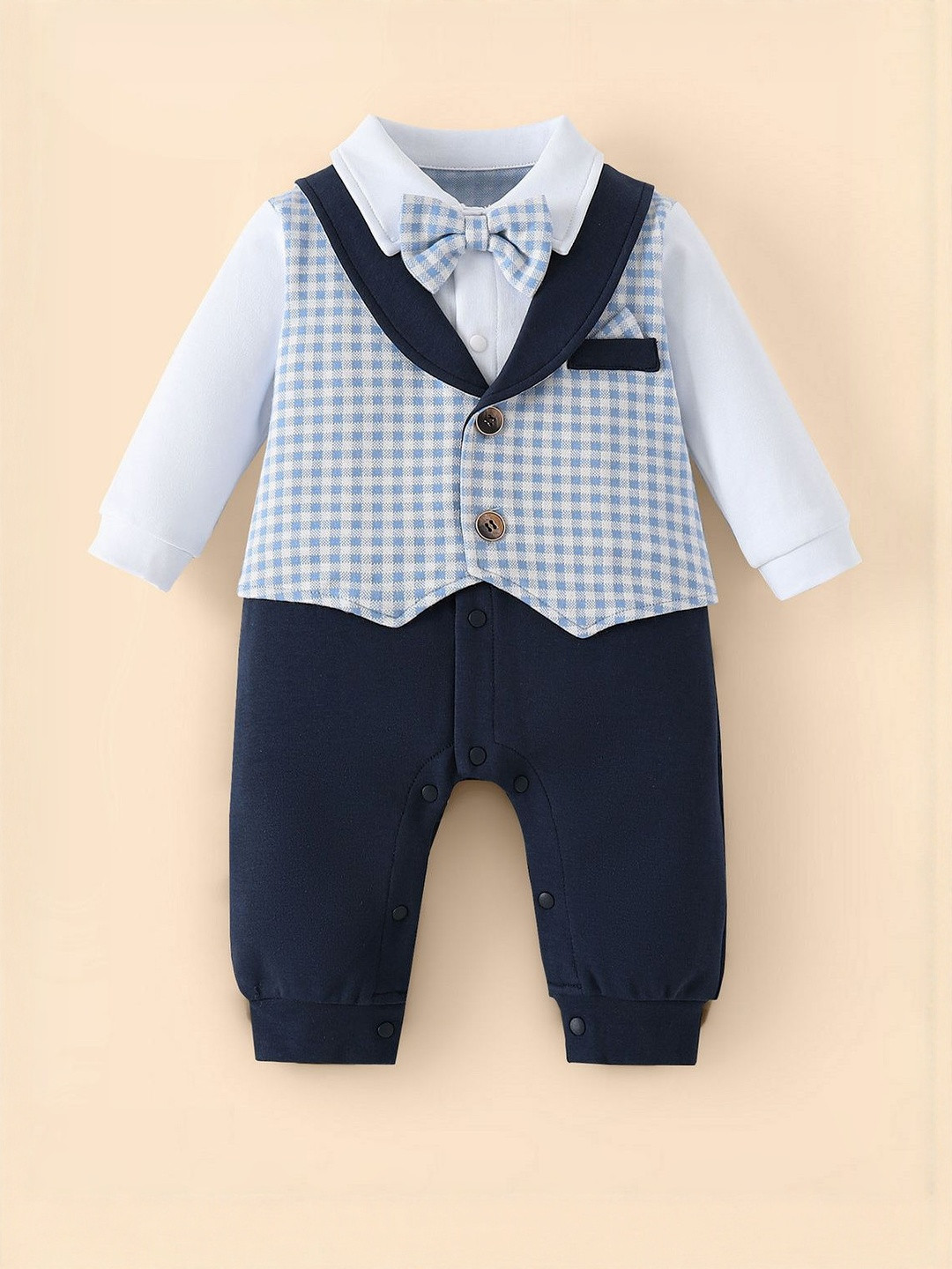 Hopscotch Boys Blue Checks Vest Details Casual Bodysuit