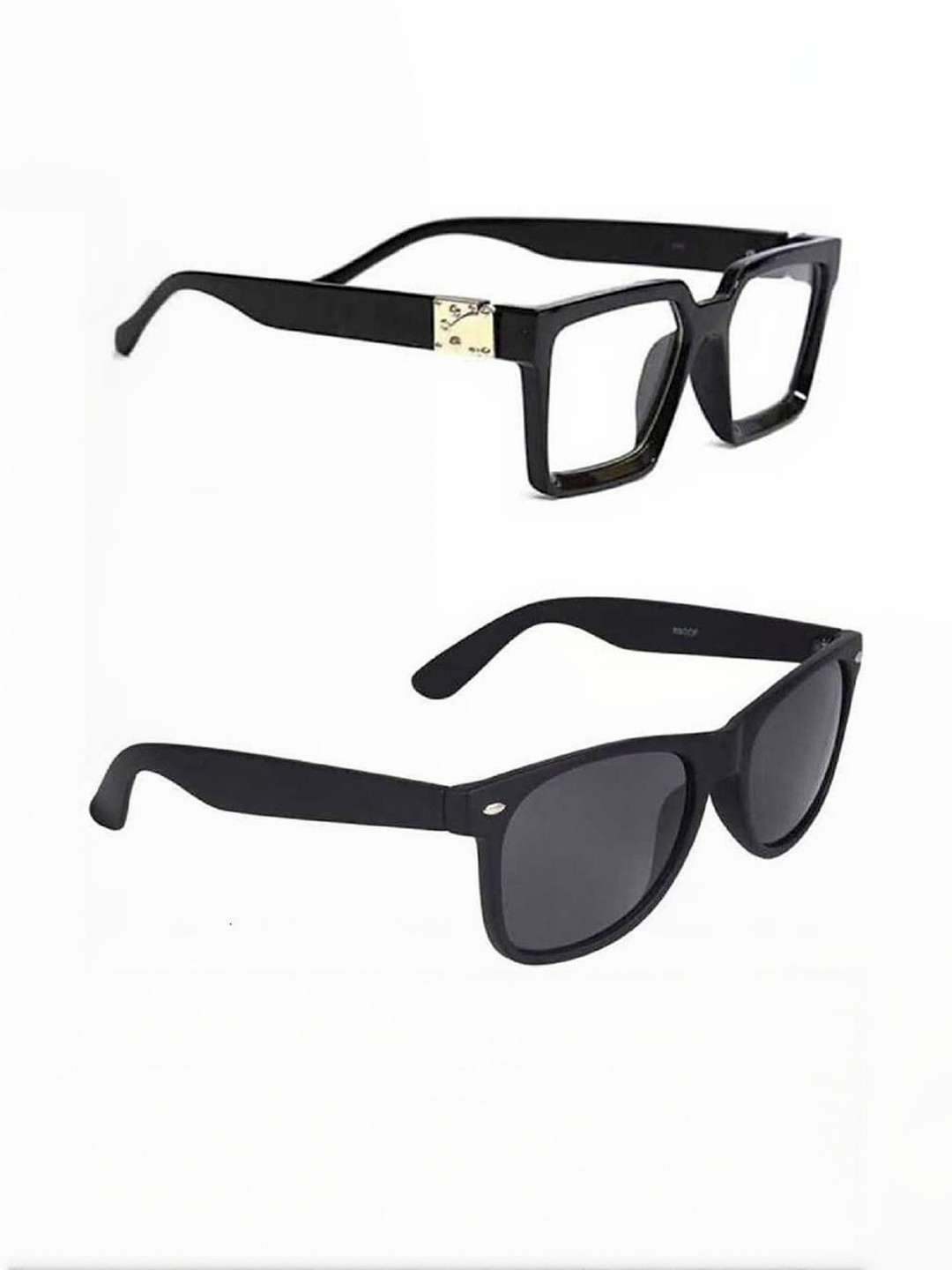 Arzonai Unisex Pack Of 2 Black Frames Square &  Wayfarer Sunglasses With UV Protected Lens