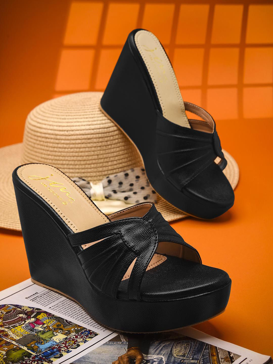 JM Looks Women Stylish Wedge Heel Sandals With Cross Strap Design