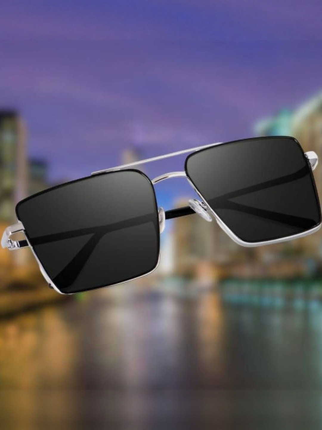 Arzonai Unisex Pack Of 1 Black And Silver Metal Full Rim UV Protected Lens Sunglasses