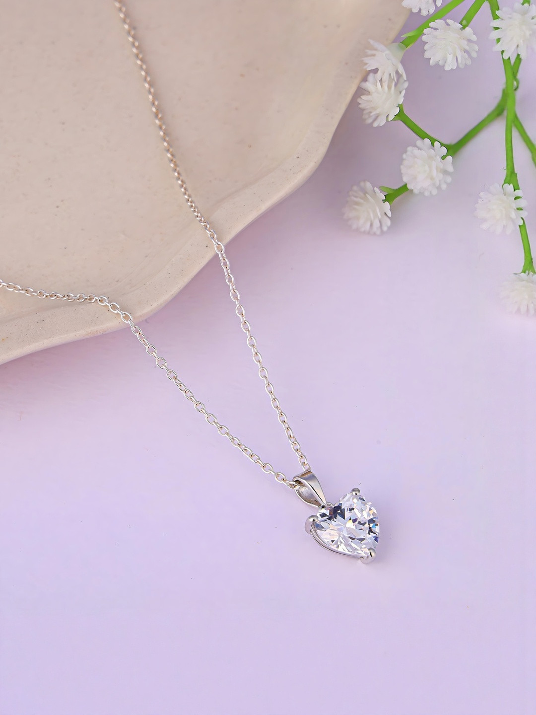 RAGABANDHA DESIGN STUDIO Women Pure Silver Heart Solitaire Pendant Chain Necklace